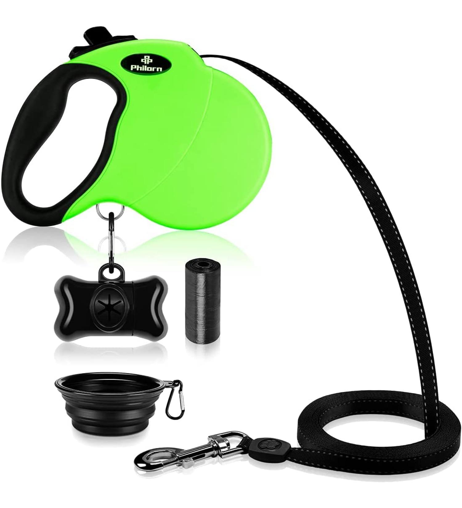 Philorn 5m Reflective Retractable Dog Leash for Medium & Large Dogs | Flexible One-Button Block | Non-Slip Handle | Up to 50kg - Green - Buy Online on SooperMarket.com
