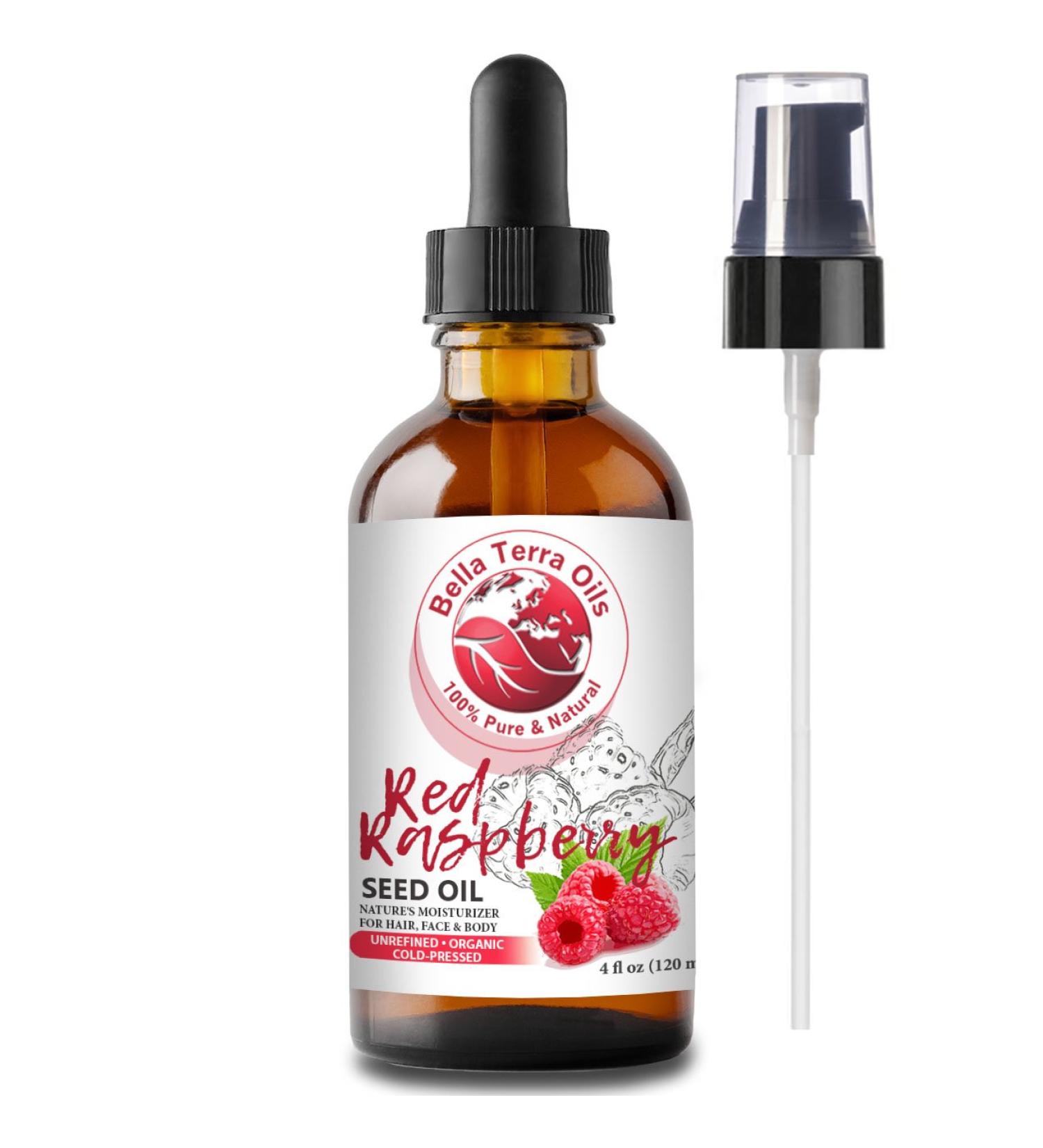 Organic Red Raspberry Seed Carrier Oil 4oz - Cold-Pressed, Unrefined, Non-Comedogenic - Bella Terra Oils - Natural Moisturizer for Sensitive Dry Skin - Chemical-Free - Buy Online on SooperMarket.com