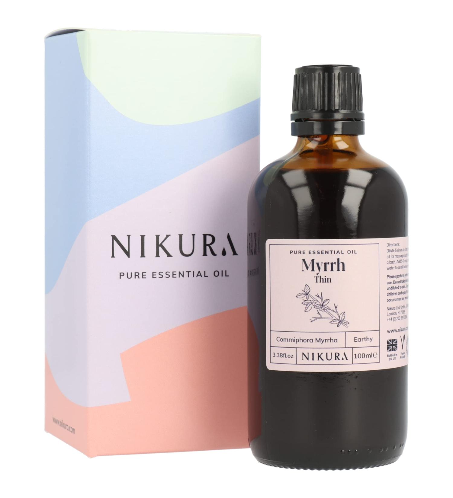 Nikura Myrrh Essential Oil 100ml - 100% Pure Natural Oil for Aromatherapy, Soap & Candle Making | Skin & Headache Relief | Vegan & UK Made - Buy Online on SooperMarket.com