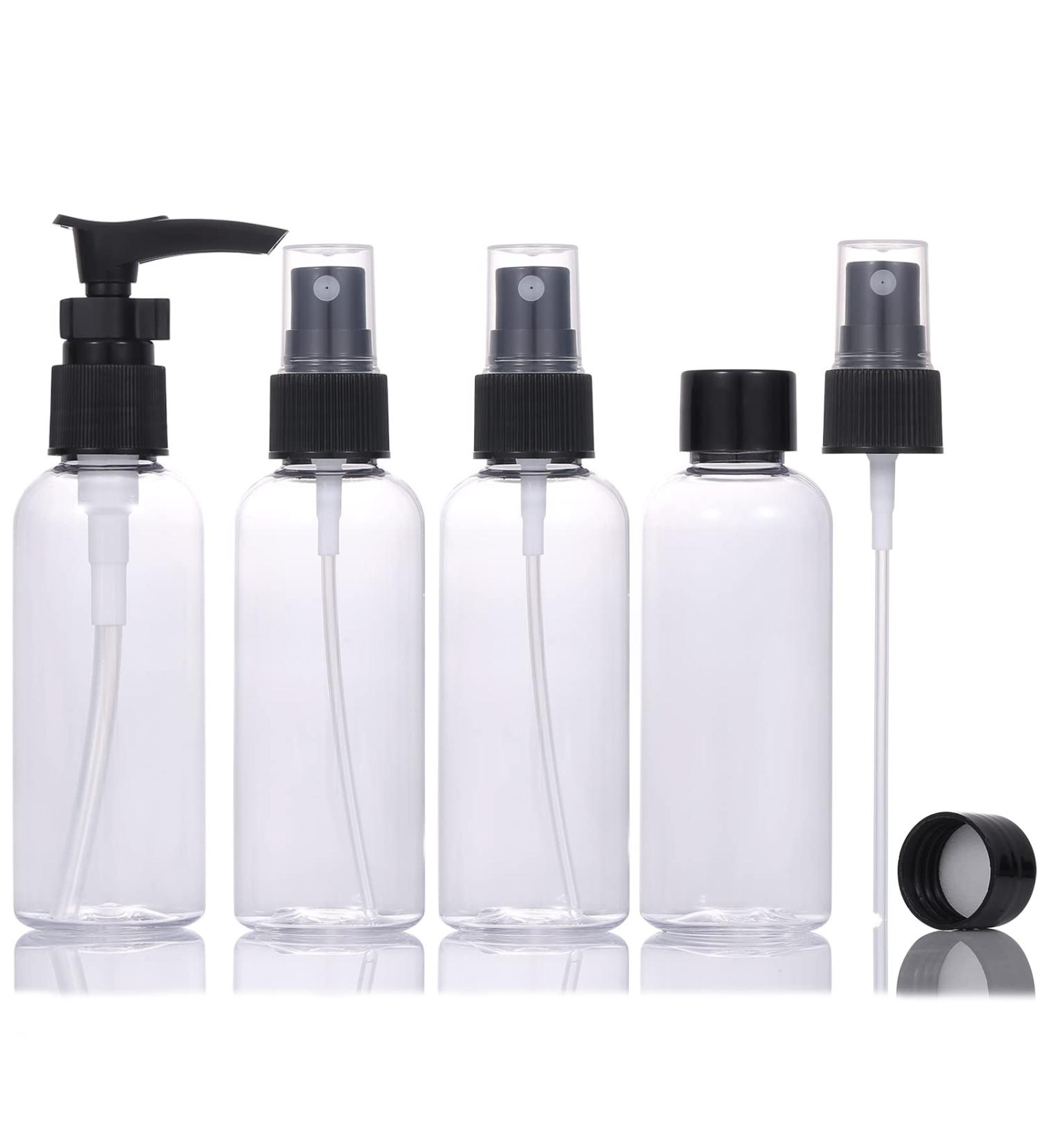 Buy Lufevrm Travel Bottle Set - 4 Leakproof Refillable Spray & Pump Bottles - 80ml for Shampoo & Perfume with Transparent Carrier Pocket - International Shipping Available - Buy Online on SooperMarket.com