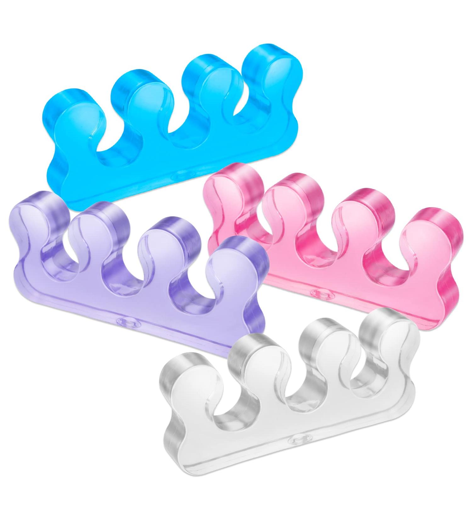 Molain 8 Pack Gel Nail Polish Toe Spacers - Silicone Separators for Overlapping Toes Hammer Toe Relief - Transparent Pink Blue & Purple - Buy Online on SooperMarket.com