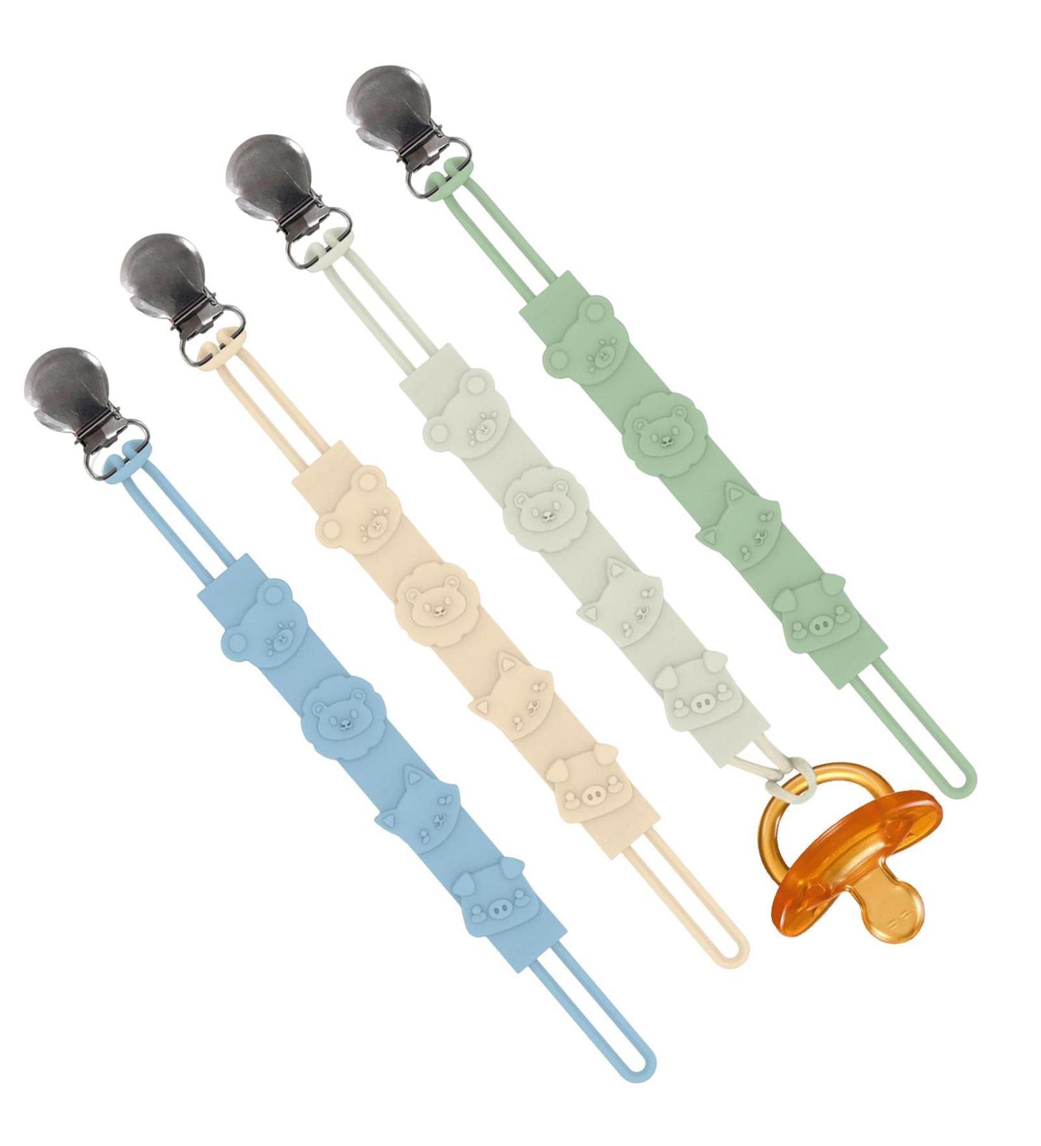 Baok Baby Schnullerhalter - 4 Anti-Tie-Off Steel Pacifier Chains | Silicone Pacifier Holders for Babies & Parents - Buy Online on SooperMarket.com
