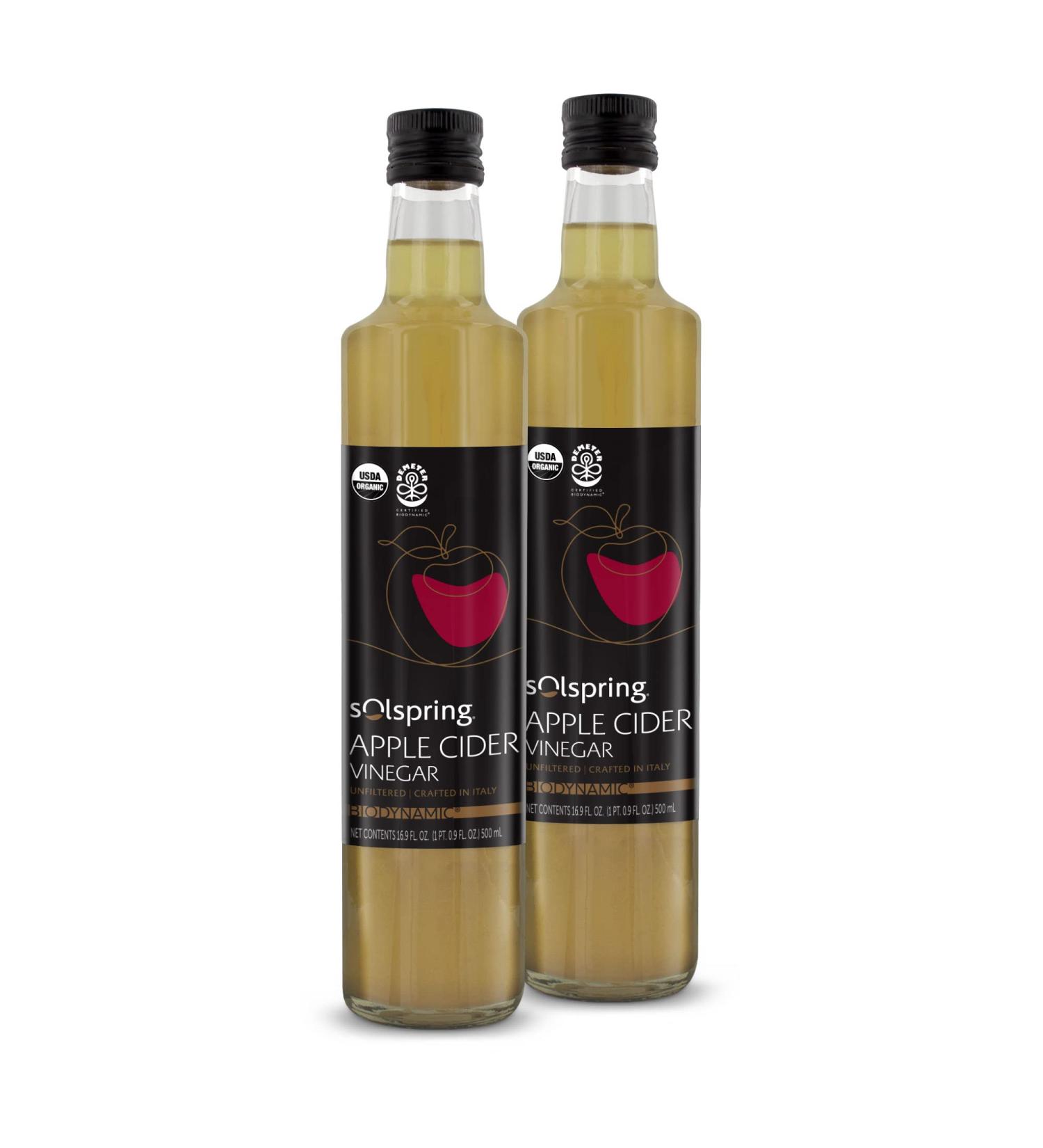 Dr. Mercola Solspring Biodynamic Organic Apple Cider Vinegar 2 Bottles - 16.90 fl oz - Non GMO, Gluten Free, Soy Free, USDA Organic - Demeter Certified - Buy Online on SooperMarket.com