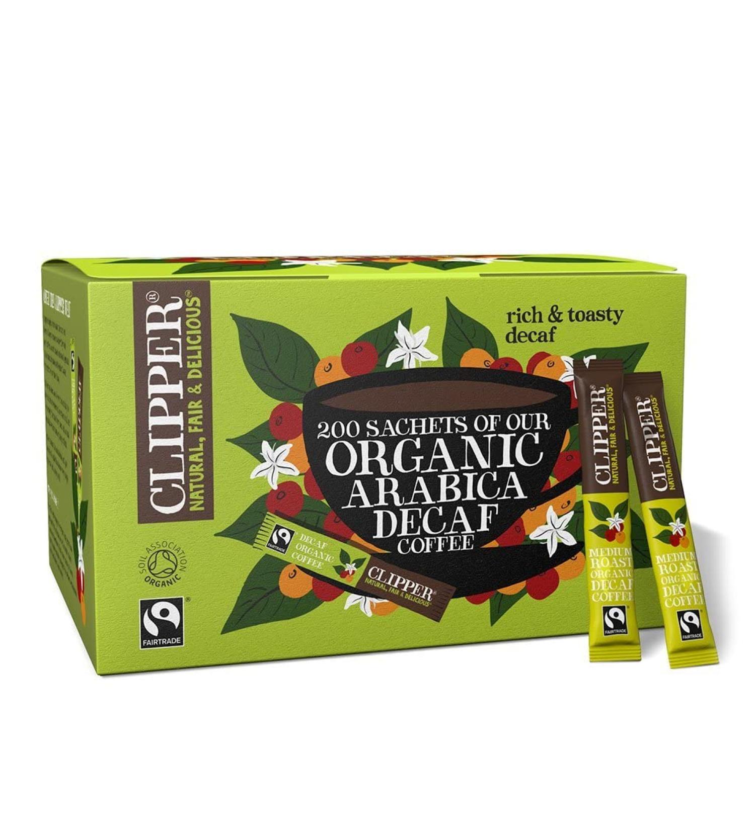 Clipper Organic Medium Roast Decaf Arabica Coffee | 200 Sachets | Individually Wrapped Decaffeinated Instant Coffee | Gourmet Coffee | Sustainable Fairtrade Coffee by Clipper Teas | Ethically Sourced Single
