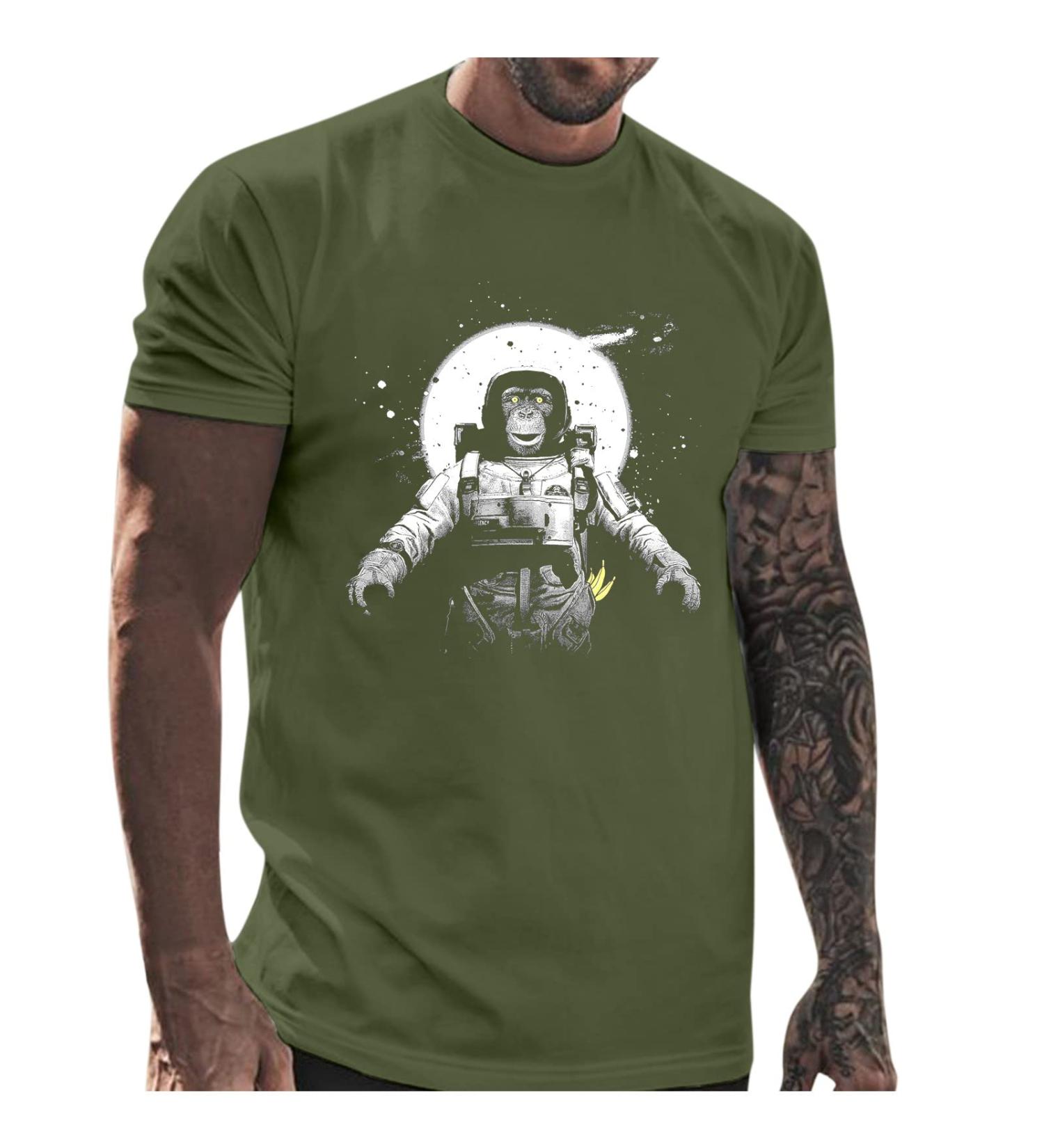 BEUU Men's Space Monkey Print Short Sleeve T-Shirt - Army Green Large - Buy Online on SooperMarket.com