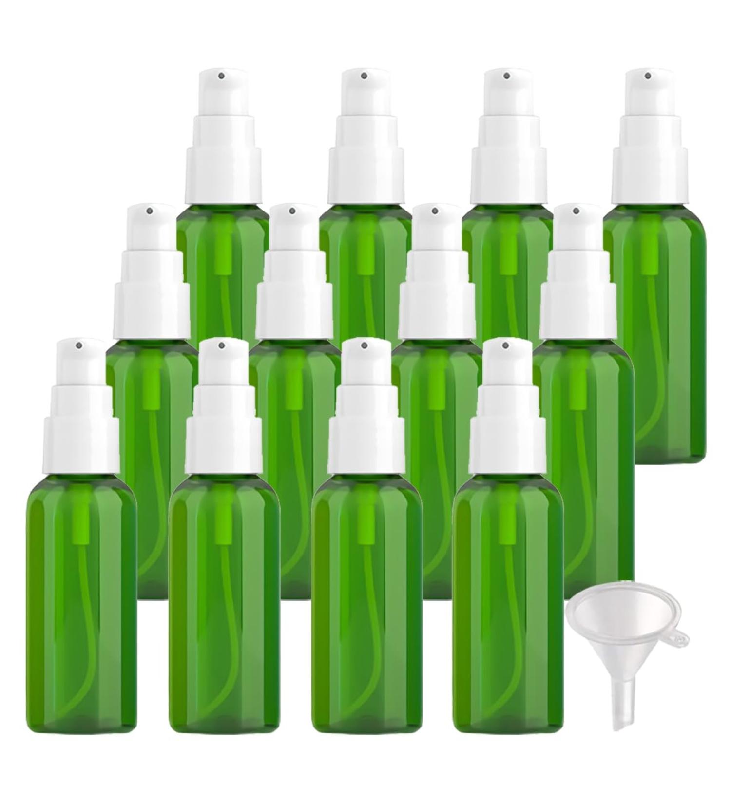 ZEOABSY 12 Pieces 50 ml Green Lotion Bottles with WhiteÂ Pump 50ml Empty PET Plastic Lotion Pump Bottle Cosmetic Gel Travel Container for Cosmetic Make up Cleaning + 2 x Funnel Green 50ml - Buy Online on SooperMarket.com