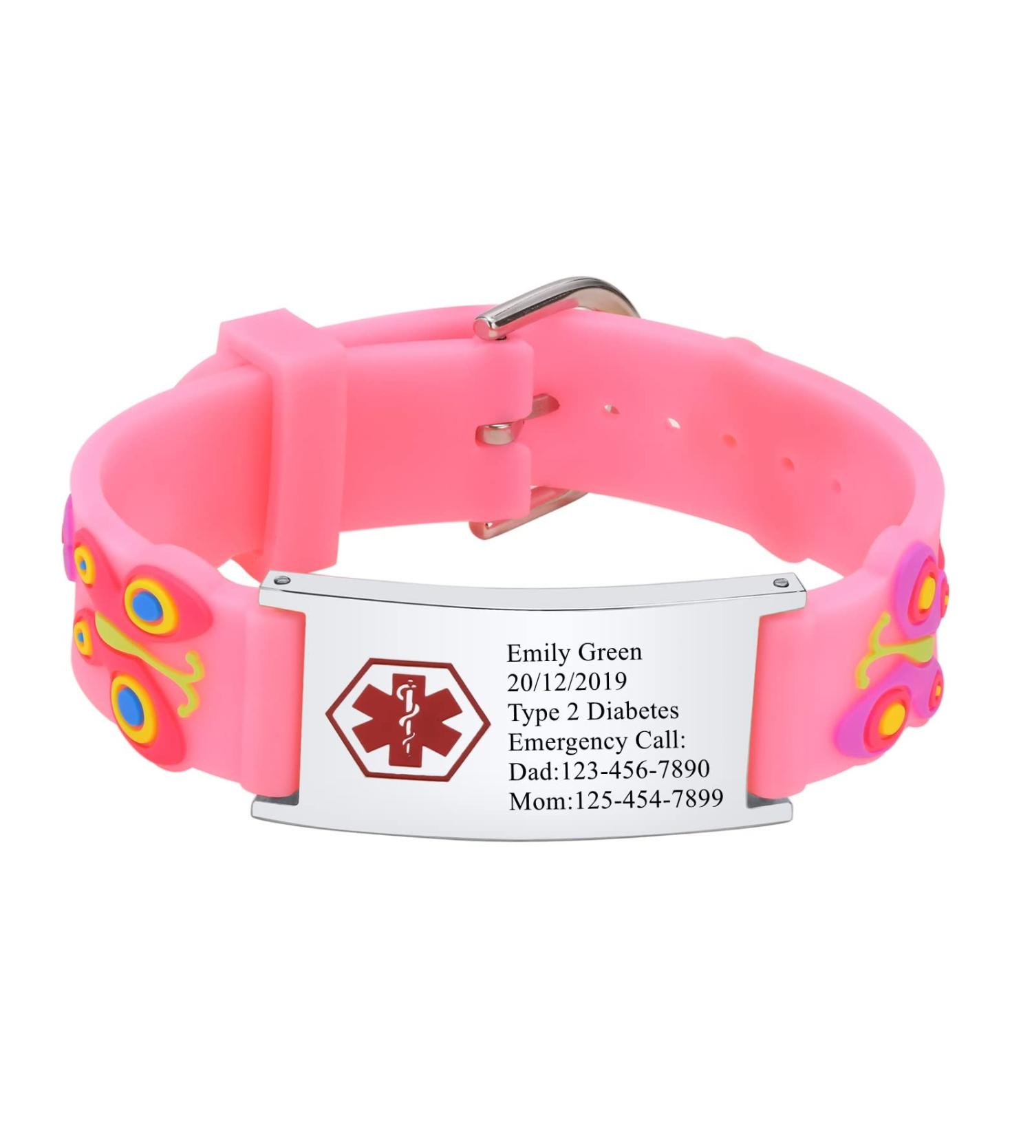 XUANPAI Personalized Safety Wristband Bracelet for Kids - Waterproof Cartoon Style Child ID Bracelet in Pink - Emergency Contact & Medical Info - Boys Girls Teens - Buy Online on SooperMarket.com
