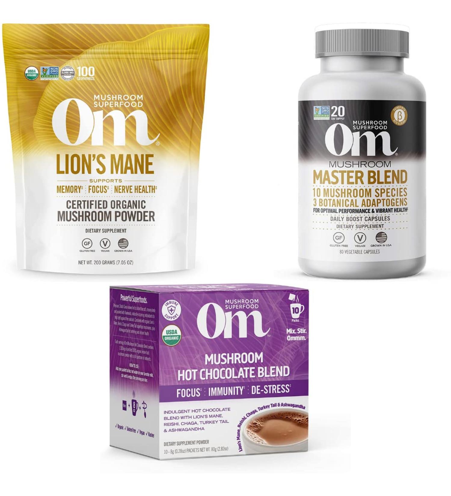 Om Mushrooms Lion's Mane Powder - 100% Organic, 7.05 oz (200 g) - Enhance Cognitive Function - Buy Online on SooperMarket.com