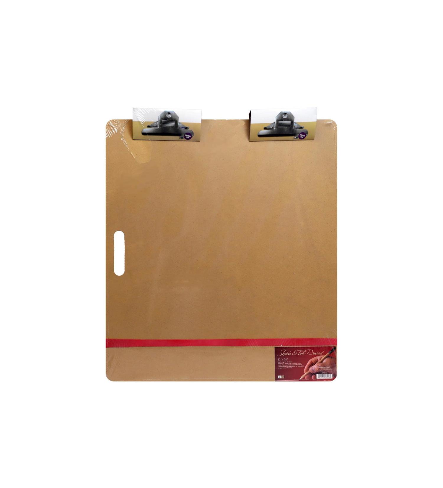 Art Advantage Artist Sketch Tote Board 23" x 26" with Handle, Clips and Elastic Band. Portable, Lightweight, Masonite Drawing Board for Class or Studio. Fits in Artists Tote 23-inch x 26-inch Sketch Board