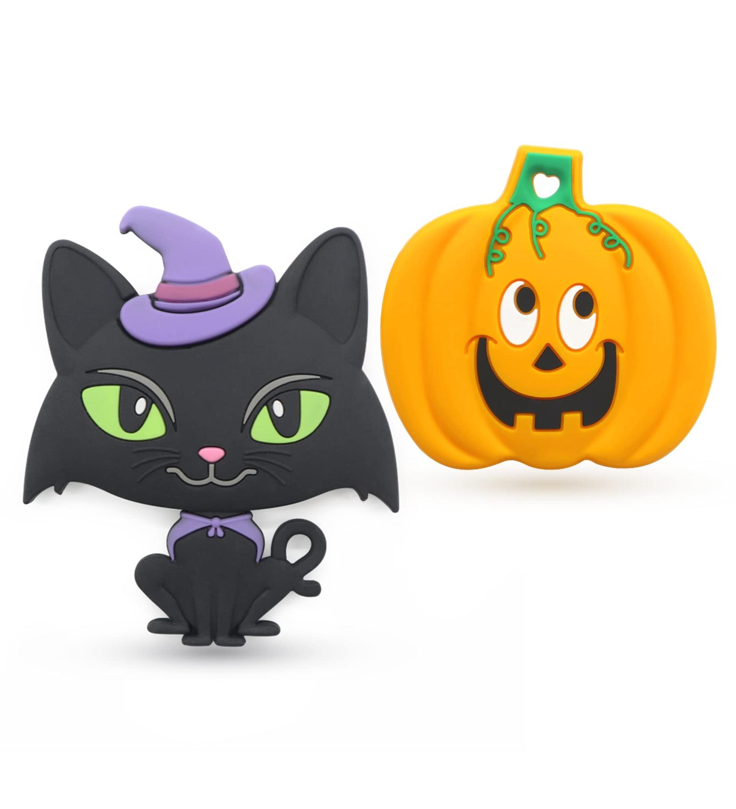 PAPACHOO Halloween Teething Toys 2 Pack - Soft Silicone Baby Soothing Teethers (Orange & Kitten) - Buy Online on SooperMarket.com