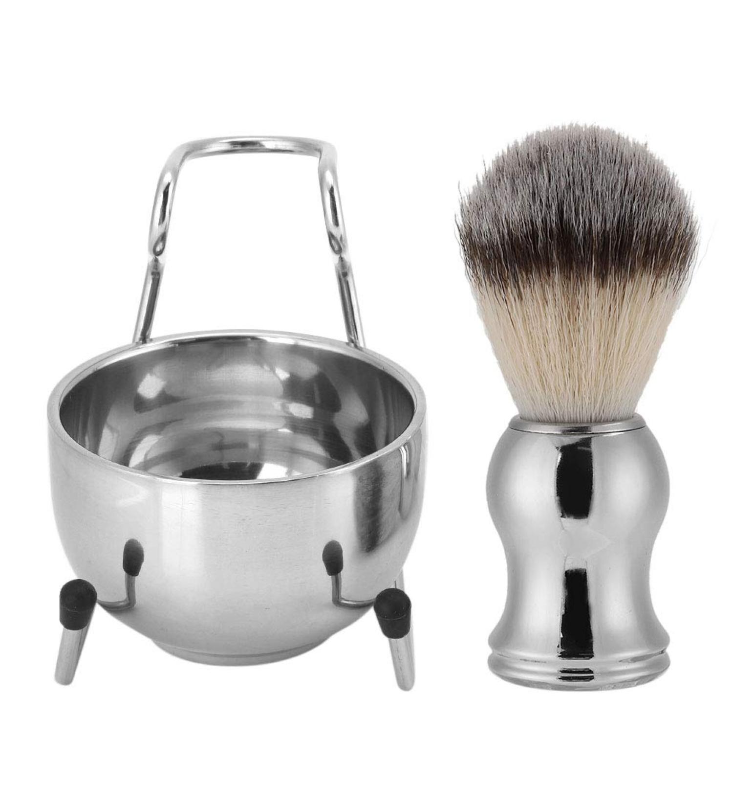 Premium Stainless Steel Shaving Brush Set - Beard Brush Holder Stand & Soap Dish | International Shipping - Buy Online on SooperMarket.com