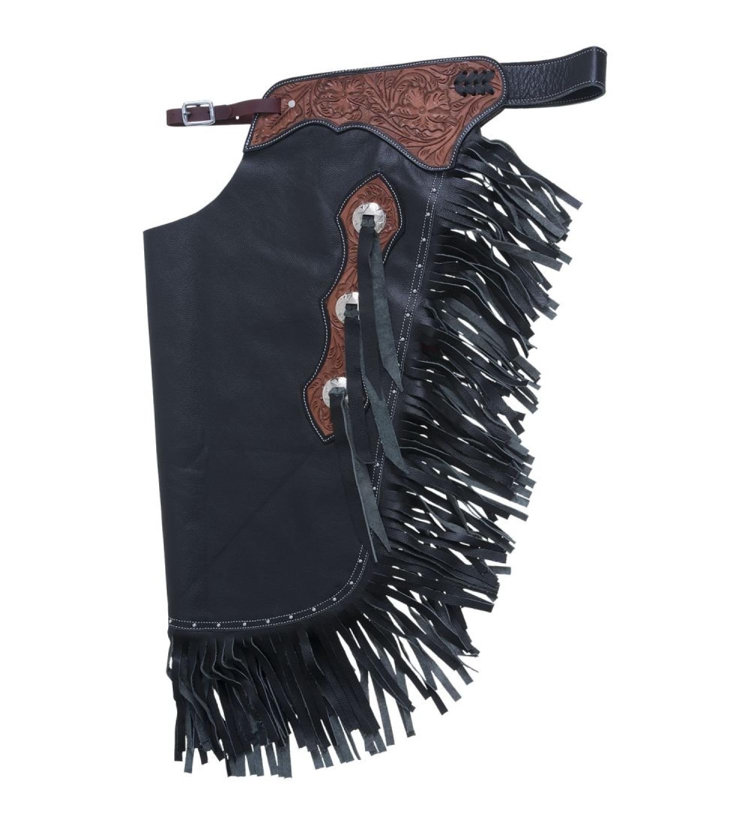 Tough-1 Leather Floral Tooled Cowboy Chinks Black X-Large
