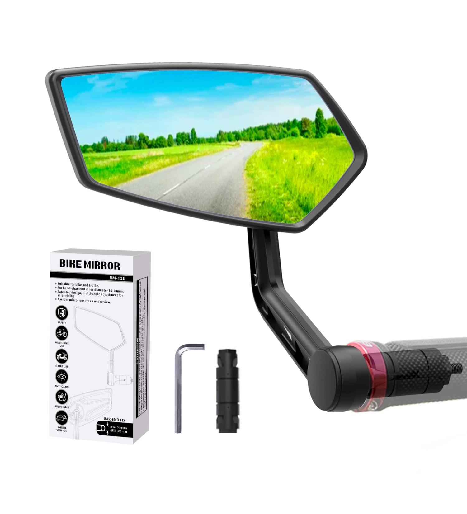 RBRL Extra Large Bar End Bike Mirror - Impact-Resistant Glass Mirror for E-Bikes & Bicycles (Left Wing Diamond) - Buy Online on SooperMarket.com