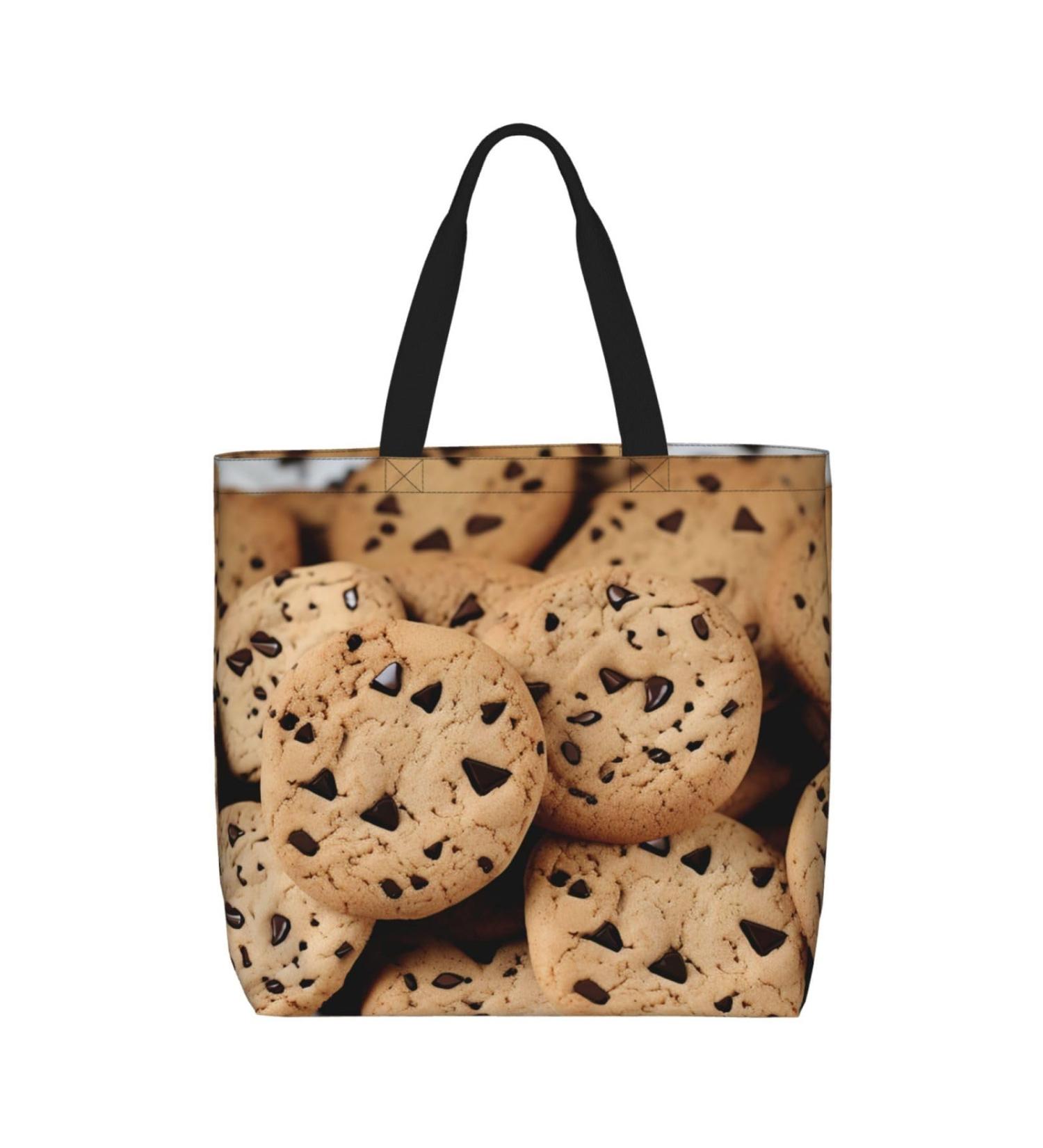 DEHIWI Cookies Food Chocolate Chip Biscuits Tote Bag For Women Waterproof Casual Shoulder Bag With Zipper Grocery Handbags For Office Shopping Travel Black One Size - Buy Online on SooperMarket.com