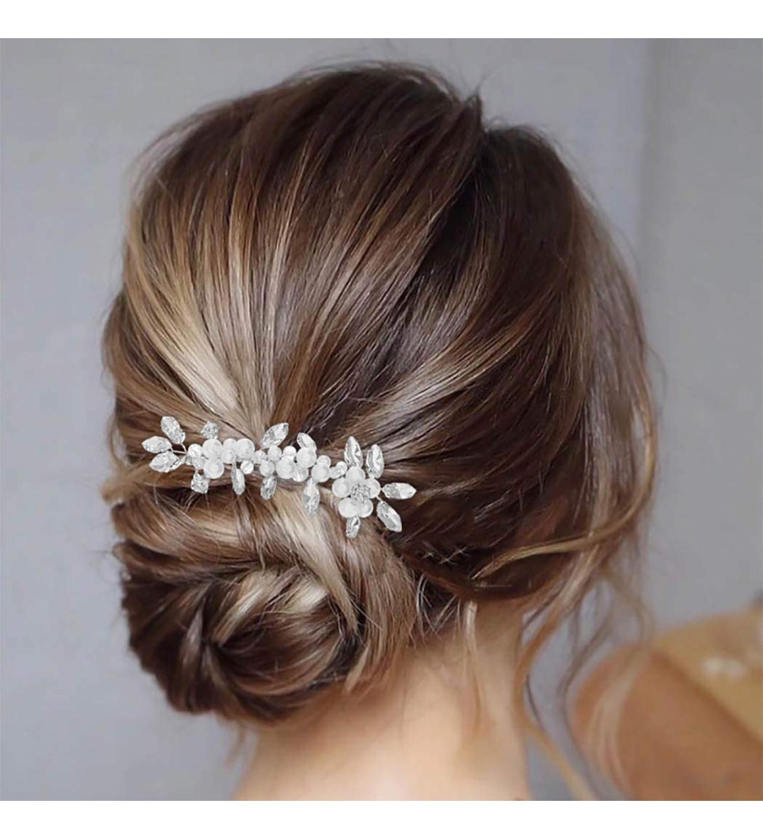 Brishow Silver Rhinestone Wedding Hair Comb with Pearl - Bridal Hair Accessories for Women and Girls - Buy Online on SooperMarket.com