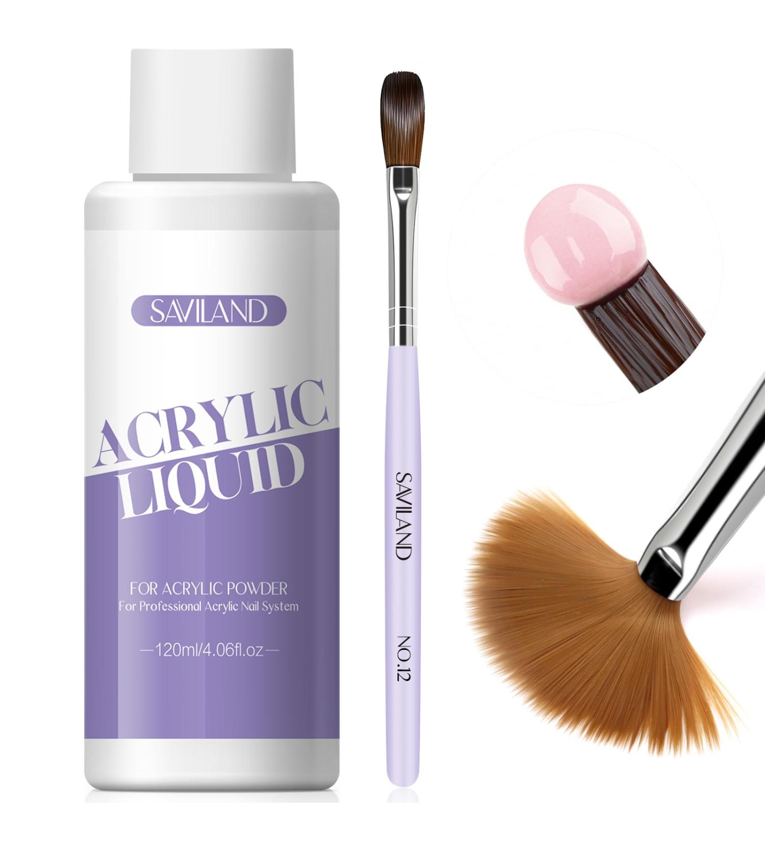 Saviland Monomer Acrylic Nail Liquid 4.06 oz - Non-Yellowing EMA Monomer with #12 Brush | Perfect for Beginners & Professionals | DIY Acrylic Nail Extensions - Buy Online on SooperMarket.com