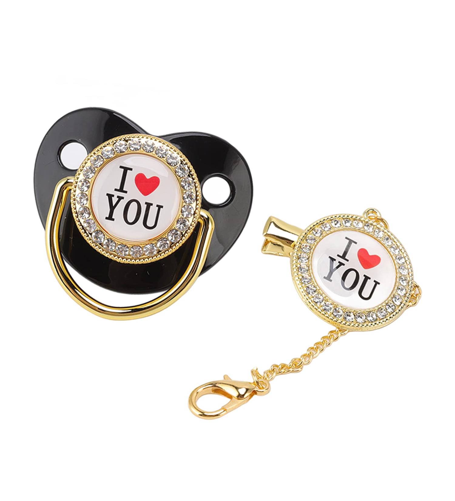 Bling Baby Pacifier Set - Non-Toxic & Healthy | 'I Love You' Design - Perfect for Parties | Stylish Loss-Prevention Features - Buy Online on SooperMarket.com