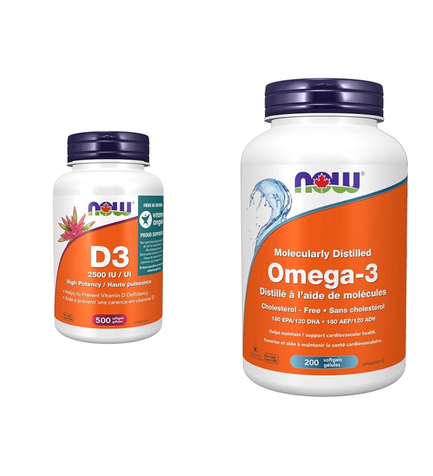 NOW Supplements Vitamin D3 2500 IU Softgels 500 Count & NOW Supplements Omega-3 1 000mg Softgels 200 Count - Buy Online on SooperMarket.com