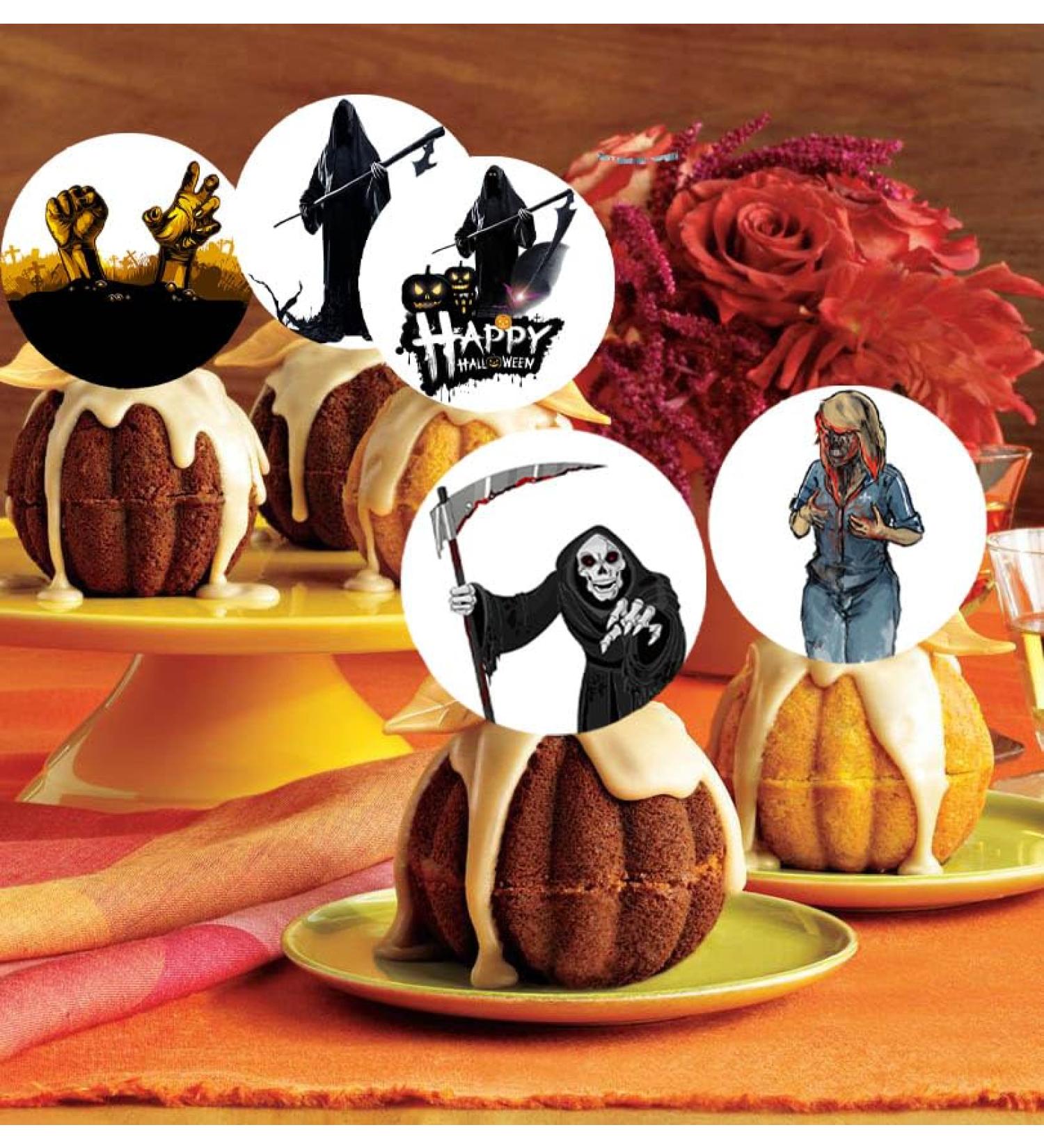 24 x Pre-Cut Halloween Mix 4 Edible Stand up Wafer/Rice Paper Cupcake Toppers Birthday Party Cake Decorations Scary Zombie Reaper - Buy Online on SooperMarket.com