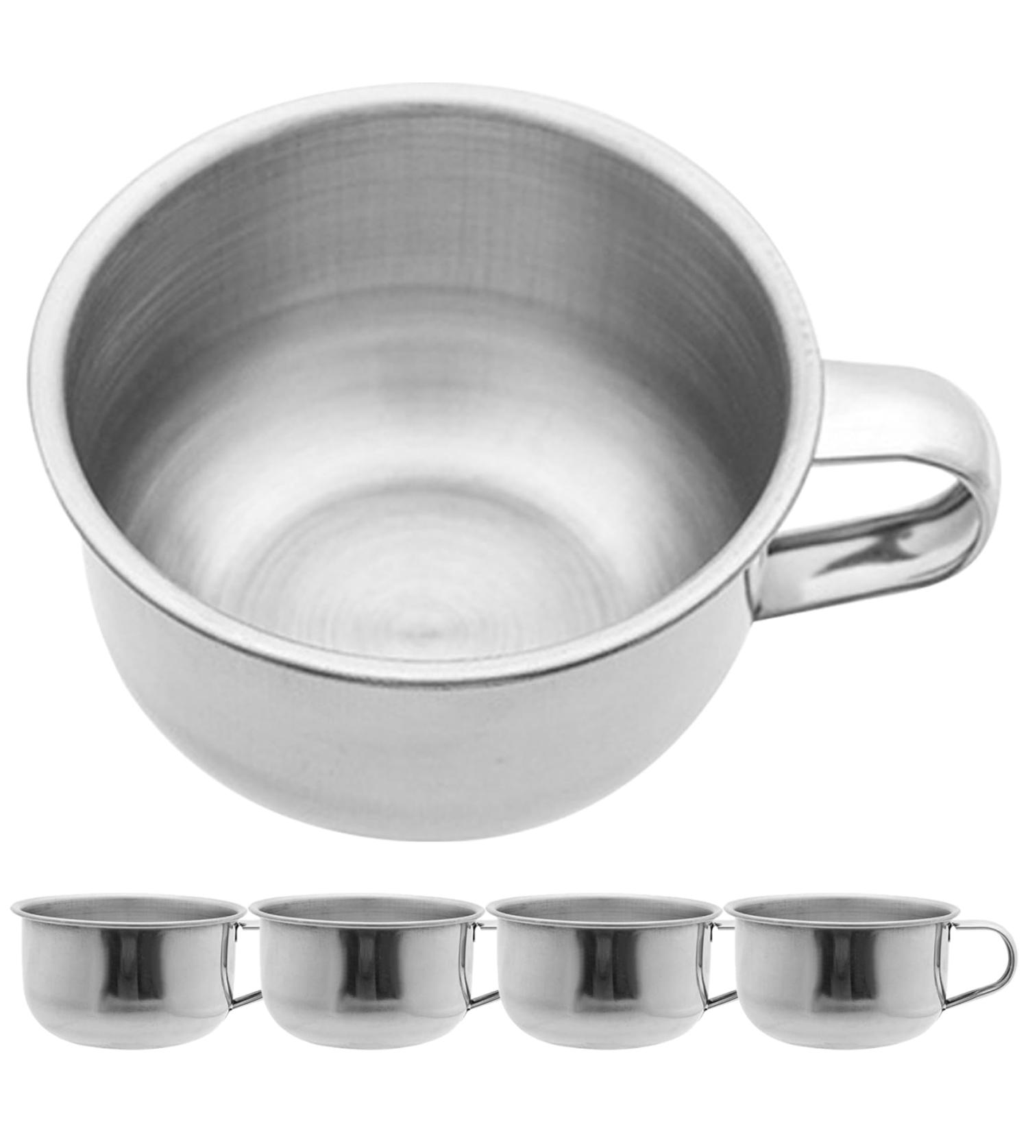 Premium Stainless Steel Shaving Bowl Set - 5pcs Large 4.3 Mug with Handle for Home & Barber Shop Use - Buy Online on SooperMarket.com
