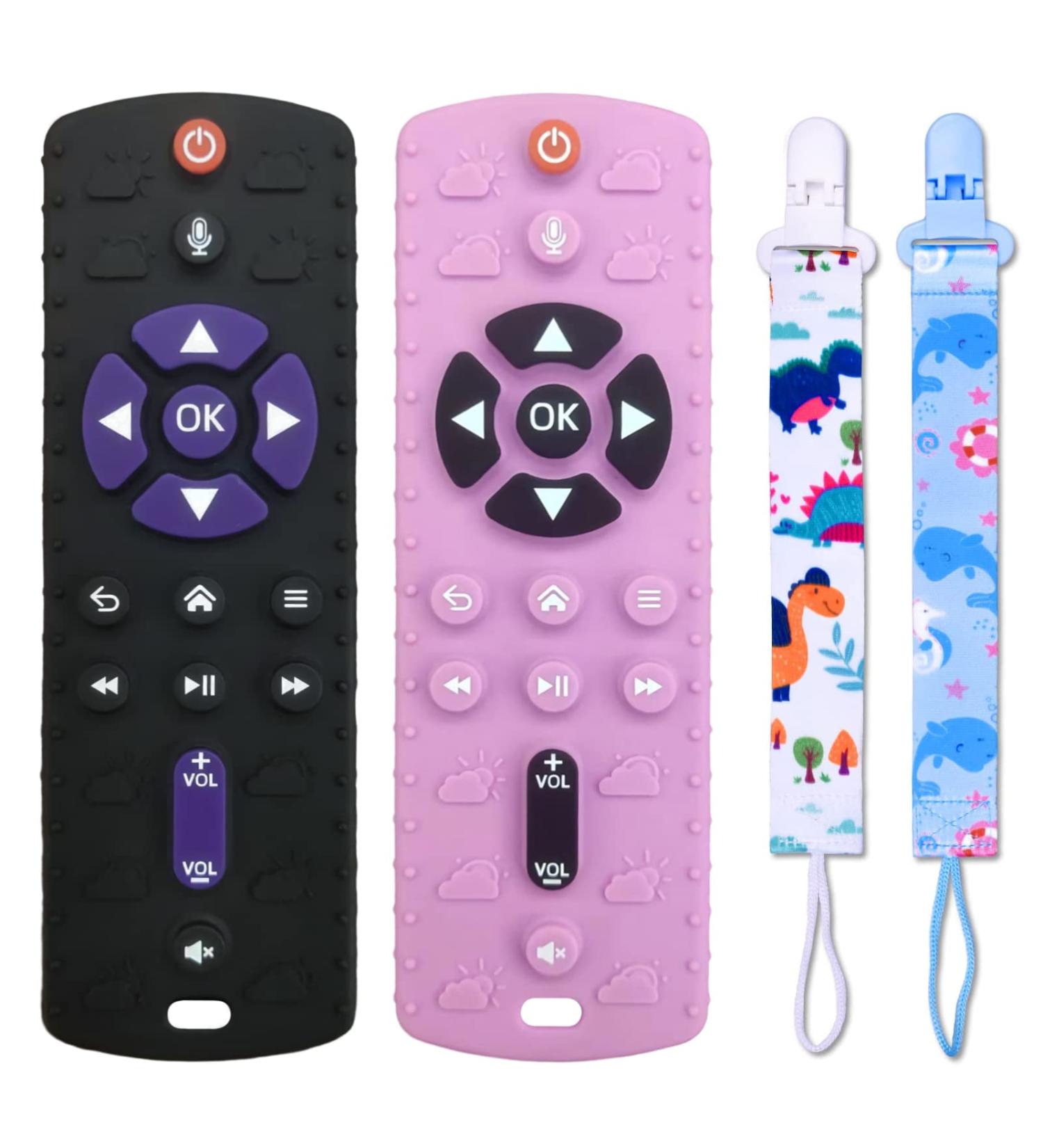 FATEORT Silicone Baby Teething Toys 2-Pack | Pressable Remote Control Shape | Boys Girls 3 Months+ | Relief for Teething Gum | Black - Buy Online on SooperMarket.com