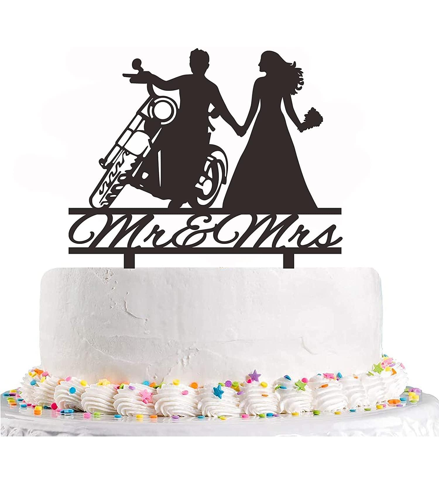 Motorcycle Wedding Cake Topper Bride and Groom with Motorbike Cake Topper Funny Motorcycle Couple Cake Topper for Wedding/Engagement/Bridal Shower Party Decoration - Buy Online on SooperMarket.com