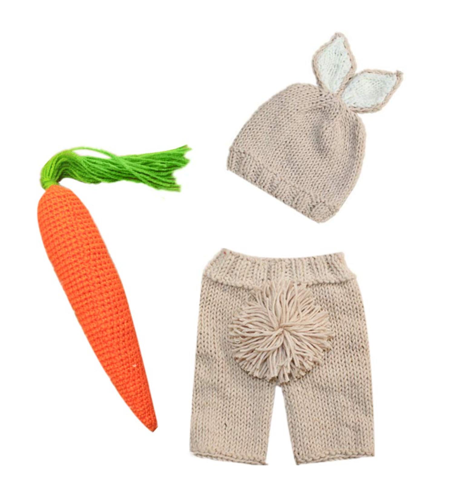 IMEKIS Newborn Baby Easter Bunny Photography Prop Costume - Crochet Knit Hat, Diaper, Carrot Outfit Set - Buy Online on SooperMarket.com