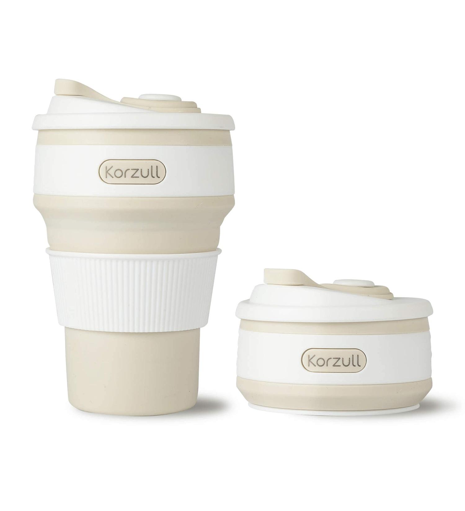 Korzull Collapsible Coffee Mug | Baby Powder Color | 12oz | Leak Proof & Odor Free | Silicone | BPA Free - Buy Online on SooperMarket.com
