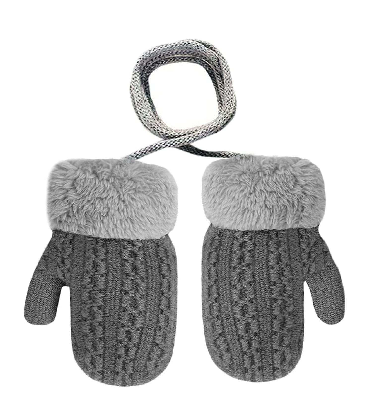 Baby Toddler Furry Winter Gloves | Cozy Knit Mittens for Kids 0-3 Years | Insulated Snow Gloves with Fleece Lining | Warm Gift - Dark Grey - Buy Online on SooperMarket.com