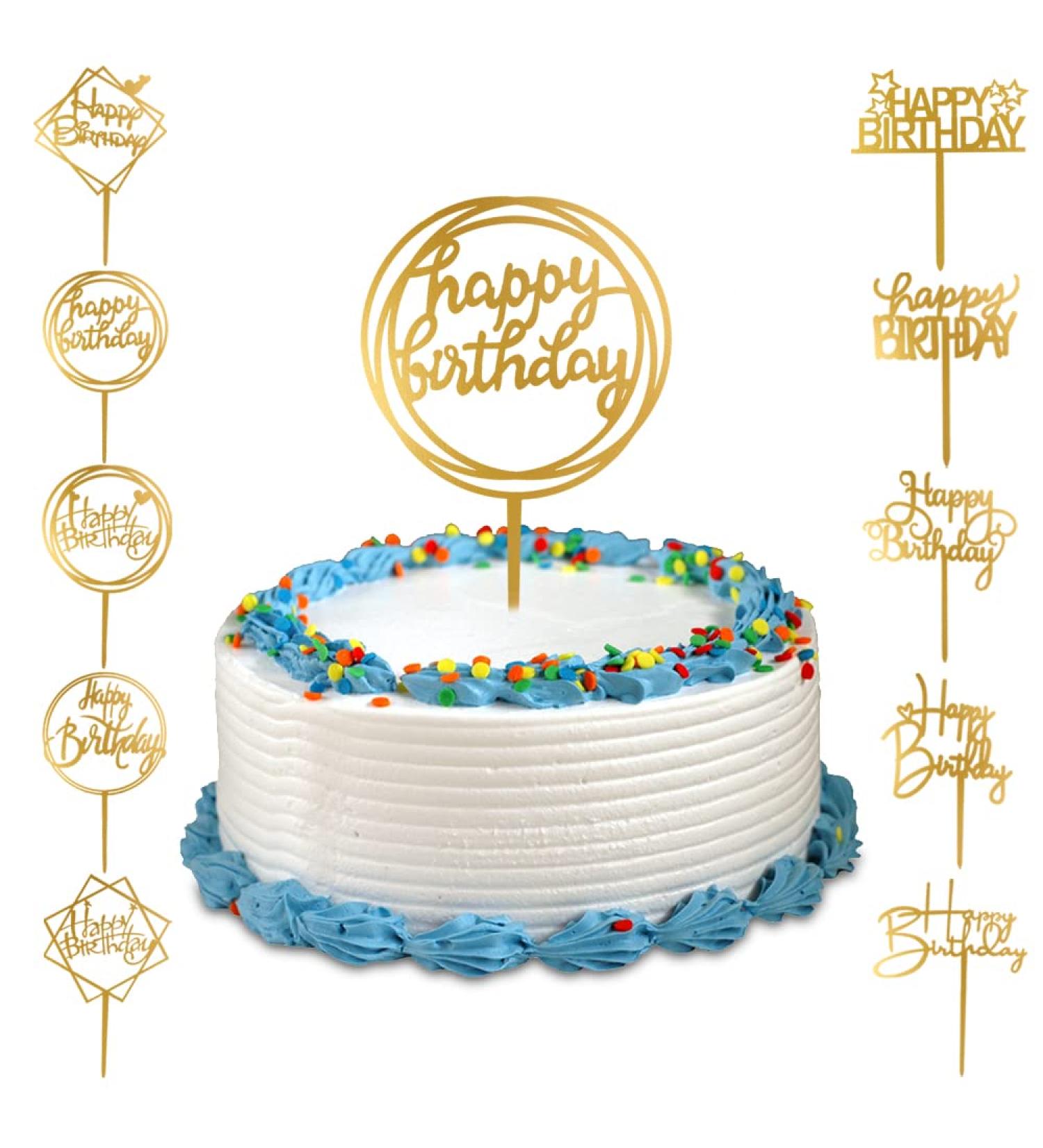 10-Pack Gold Acrylic Happy Birthday Cake Toppers - 4x6 inch - Birthday Cake Supplies - Buy Online on SooperMarket.com