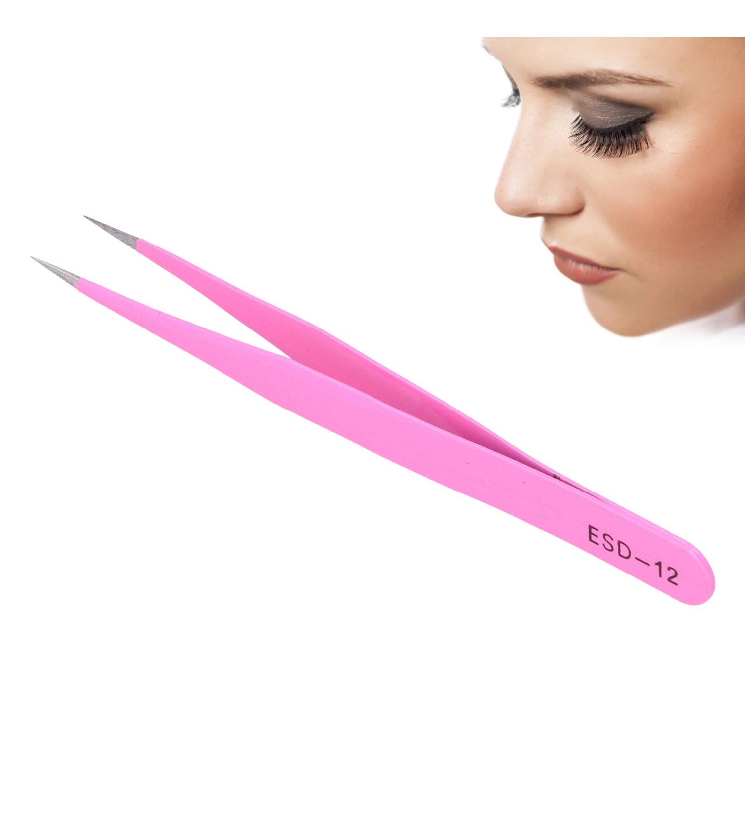 Lash Tweezers 2 Types Straight and Curved Tip Tweezers Nipper Stainless Steel Eyelashes Tweezers Accurate Portable Pincet for Eye Lashes Grafting Extension(ESD - Buy Online on SooperMarket.com
