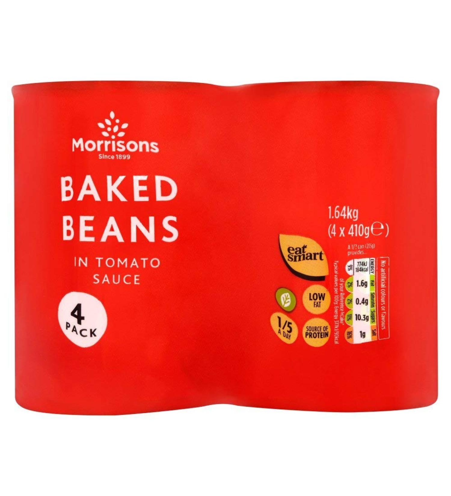 Morrisons Baked Beans in Tomato Sauce 4 x 410g cans (Forced) - Buy Online on SooperMarket.com