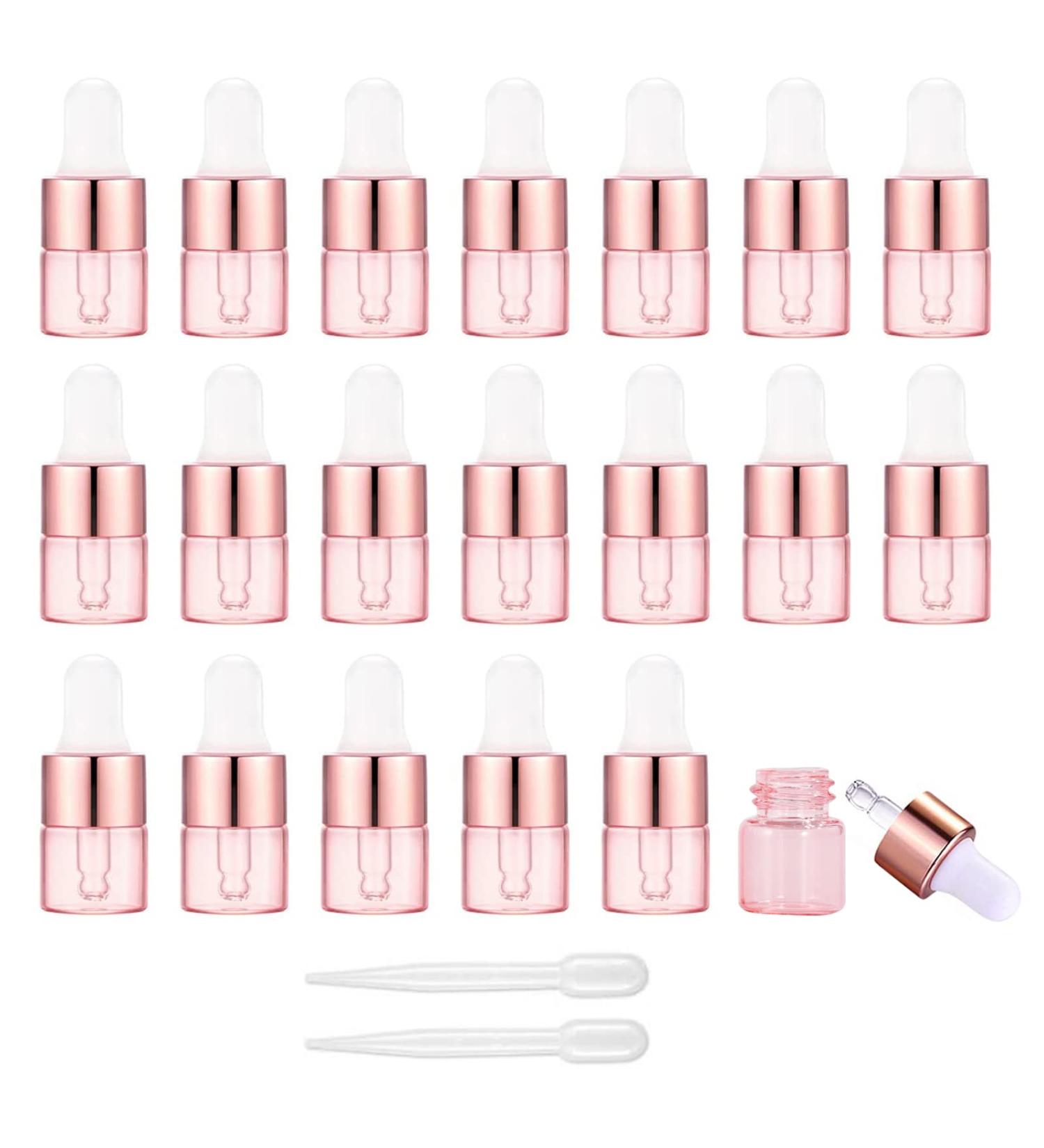 Alledomain 20Pcs 1Ml Rose Gold Glass Sample Dropper Bottles Empty Mini Bottles with Dropper Pipettes Aluminum Alloy Cap Refillable Sample Containers for Essential Oils Perfume Aromatherapy - Buy Online on SooperMarket.com