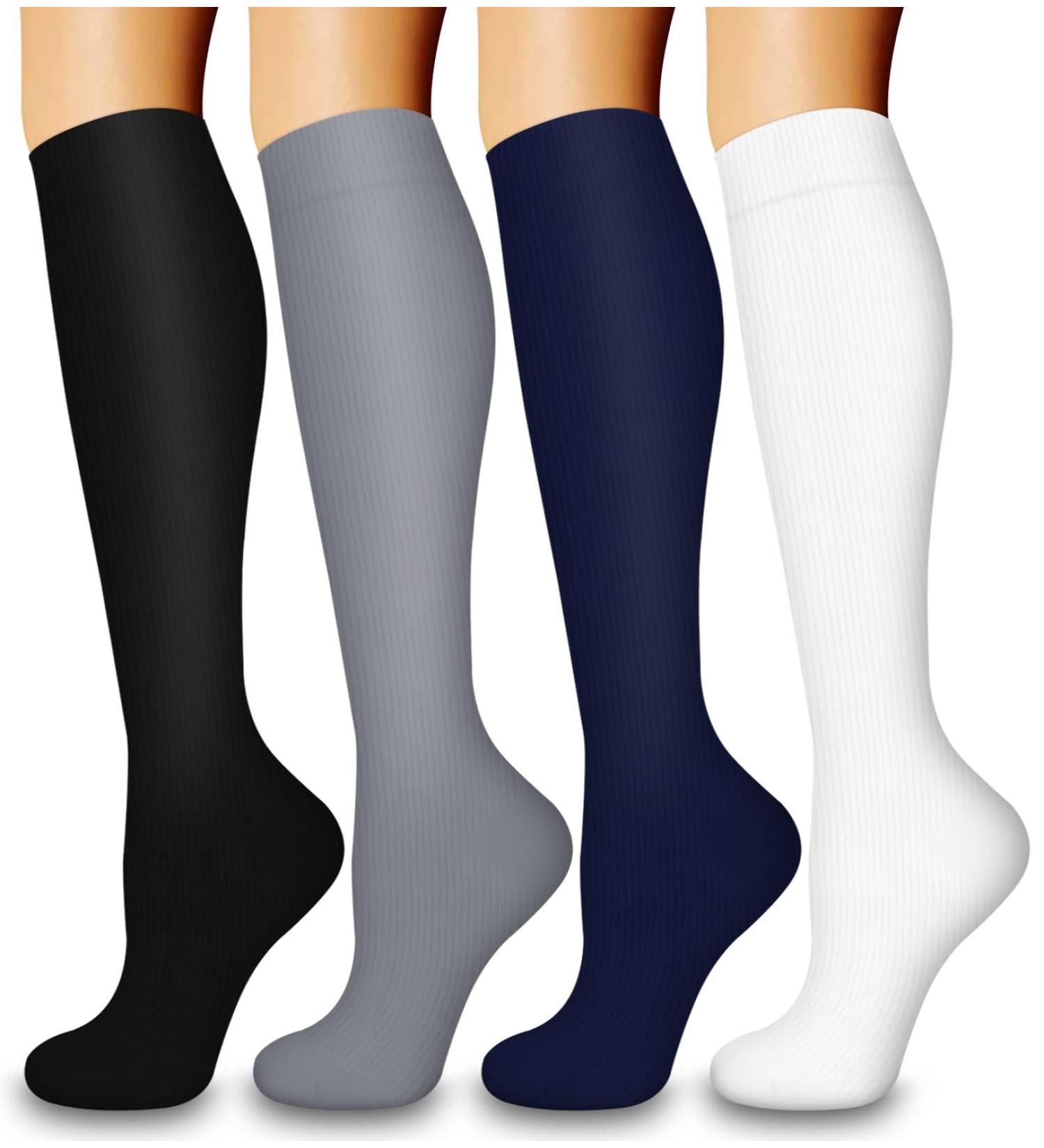 Laite Hebe Compression Socks - 4 Pairs for Women & Men - Best Support for Nurses, Running & Athletic - Black/White/Grey/Navy - Small/Medium - Buy Online on SooperMarket.com