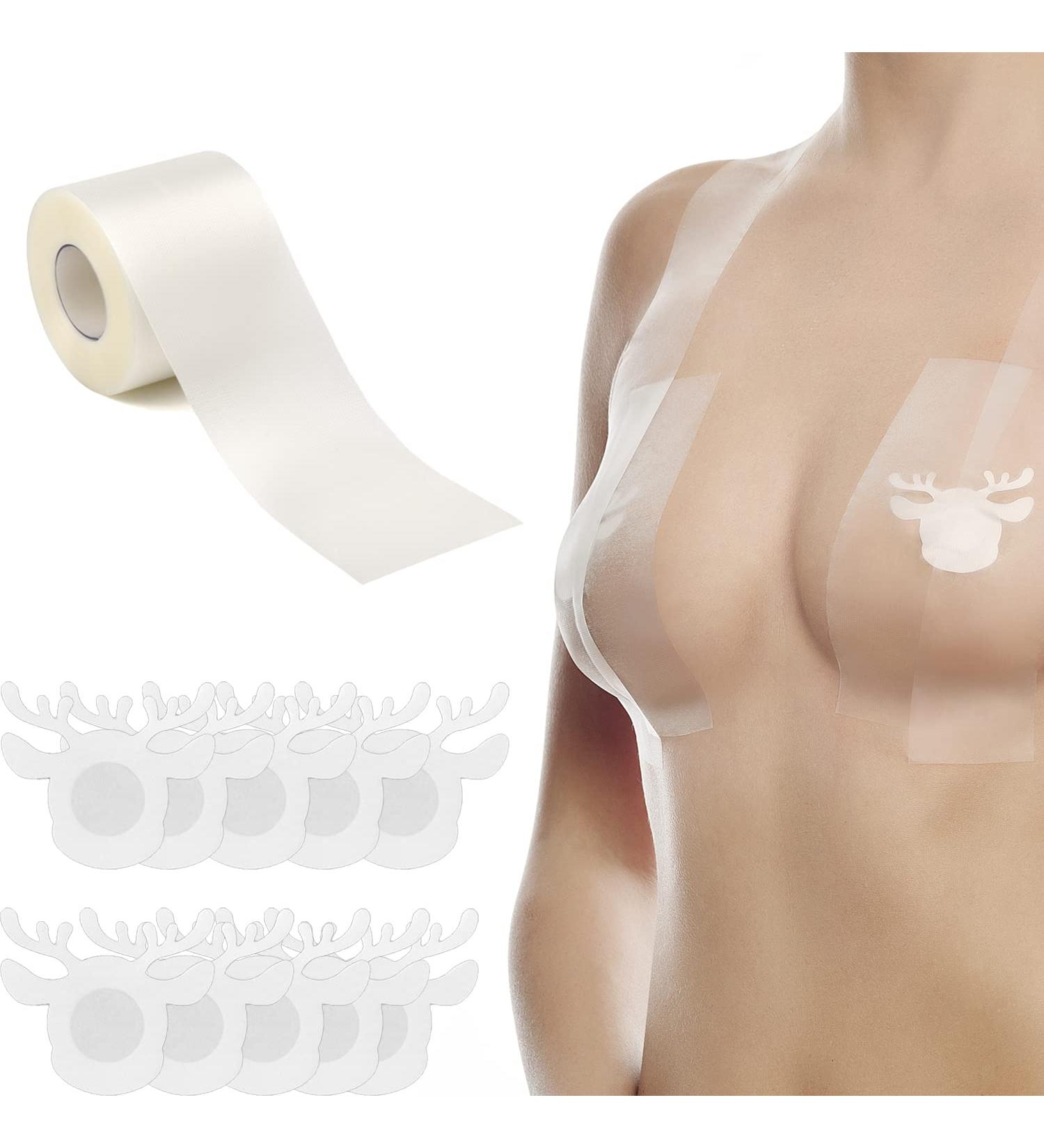 Clear Breast Lift Tape for A-DD Cup Large Breast | Invisible Push Up Tape | Sweatproof Body Tape for Breast Lift - Christmas Elk Nipple Covers Included - Buy Online on SooperMarket.com