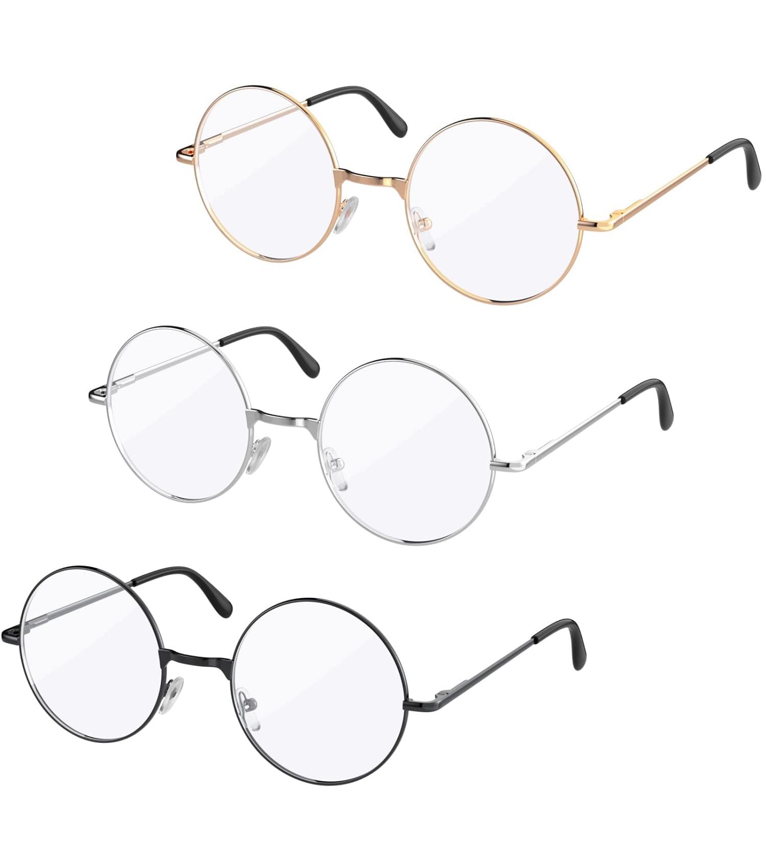 Shop 3-Piece Retro Round Glasses | Unisex Vintage Metal Frame & Clear Lenses - Perfect for Decoration! - Buy Online on SooperMarket.com