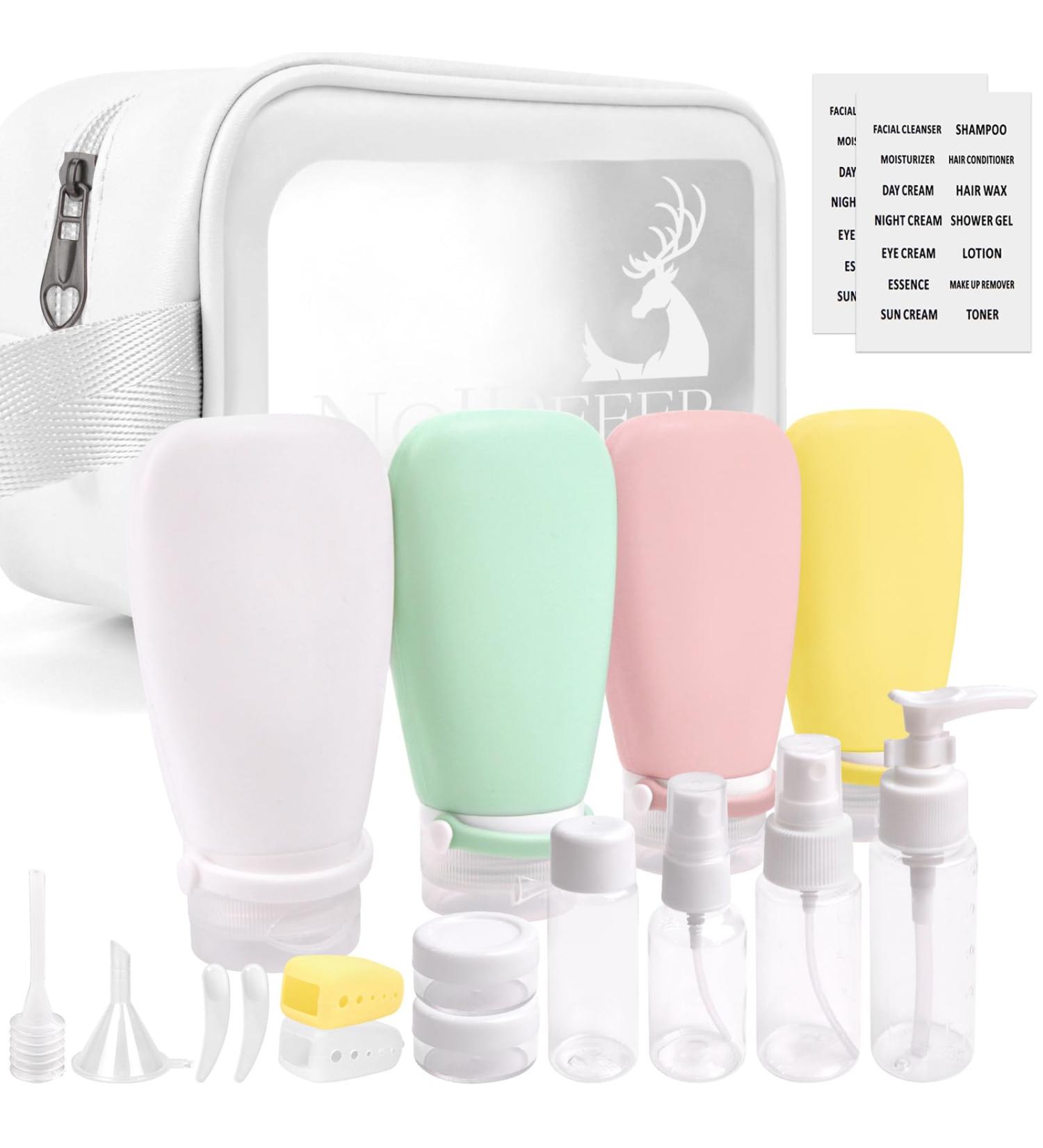 Buy Noideeer 18-Piece Silicone Travel Bottles Set - TSA Approved Perfect for Shampoo Lotion & Gel - Includes Labels & Transparent Bags - Ideal for International Travel - Buy Online on SooperMarket.com