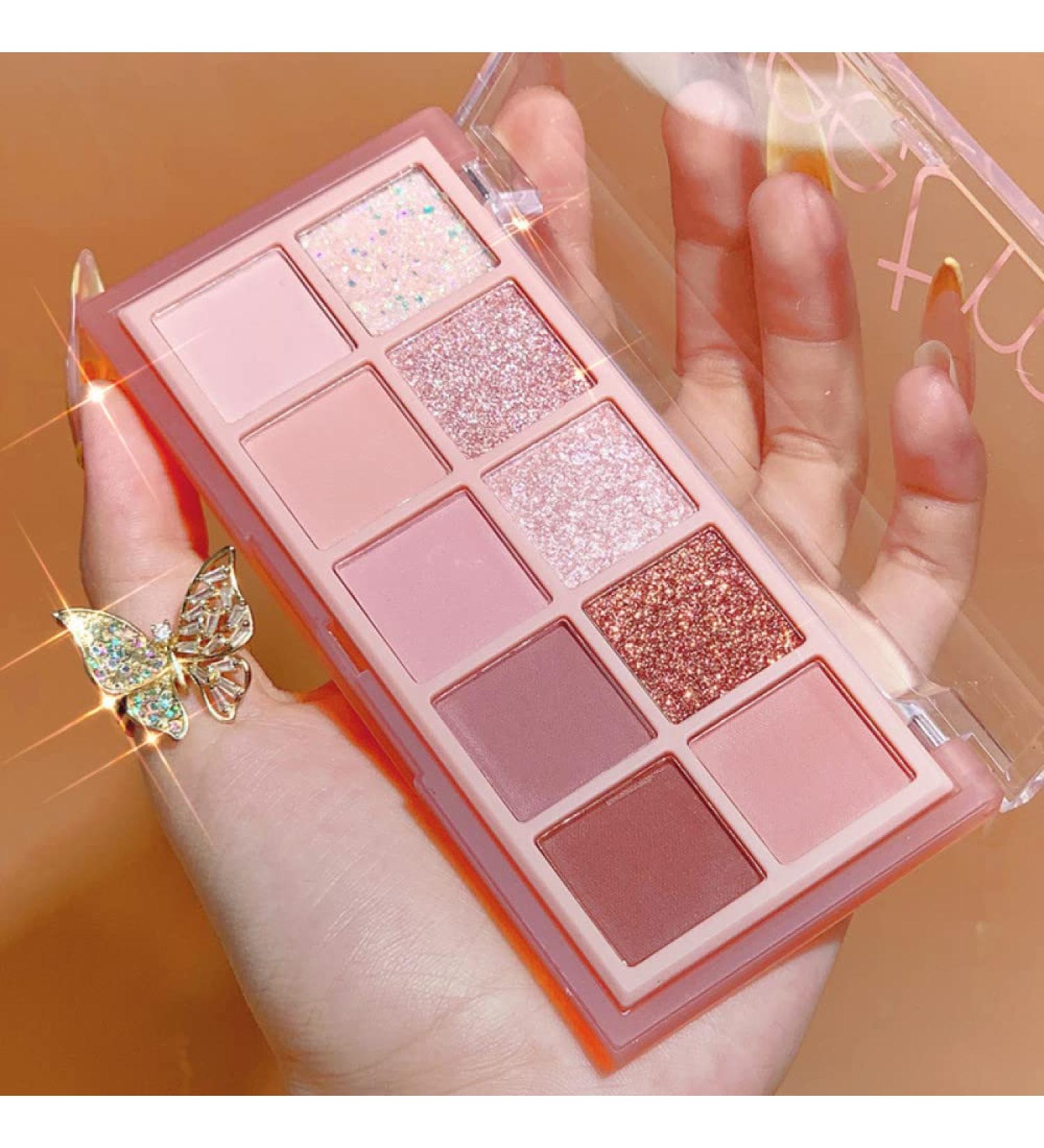 Go Ho 10 Colors Eyeshadow Palette - Matte & Glitter Makeup, Pink Eye Shadow Shades - Waterproof High Pigment Formula - Rose Pink Style - Buy Online on SooperMarket.com
