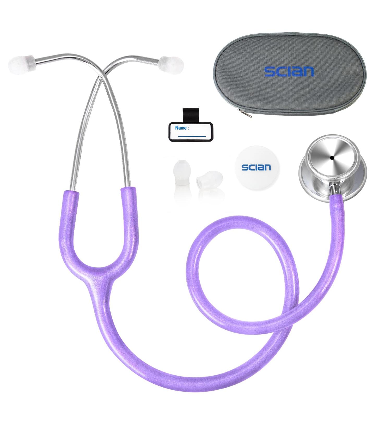 SCIAN Dual Head Stethoscope for Nurses & Doctors | Classic Stainless Steel Home Diagnostics | Medical Supplies with Carrying Bag - Pearlescent Purple - Buy Online on SooperMarket.com