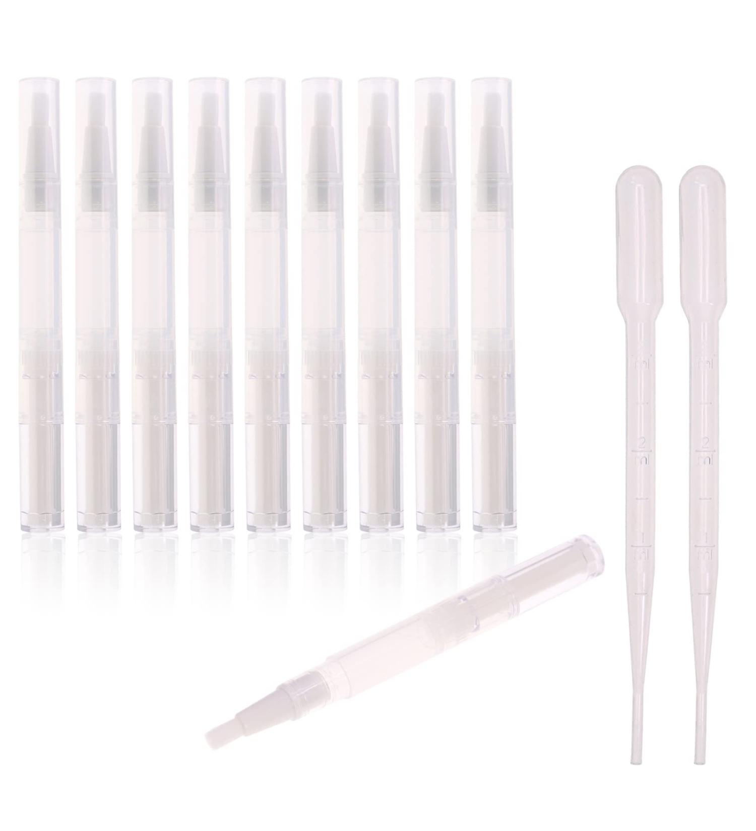 DBOO 10Pcs 3ml Cuticle Oil Pens Transparent Twist Pens with Brush Tip Refillable Nail Polish Bottle Eyelash Growth Liquid Tube Lip Gloss Cosmetic Container Applicator with 2Pcs Transfer Pipettes