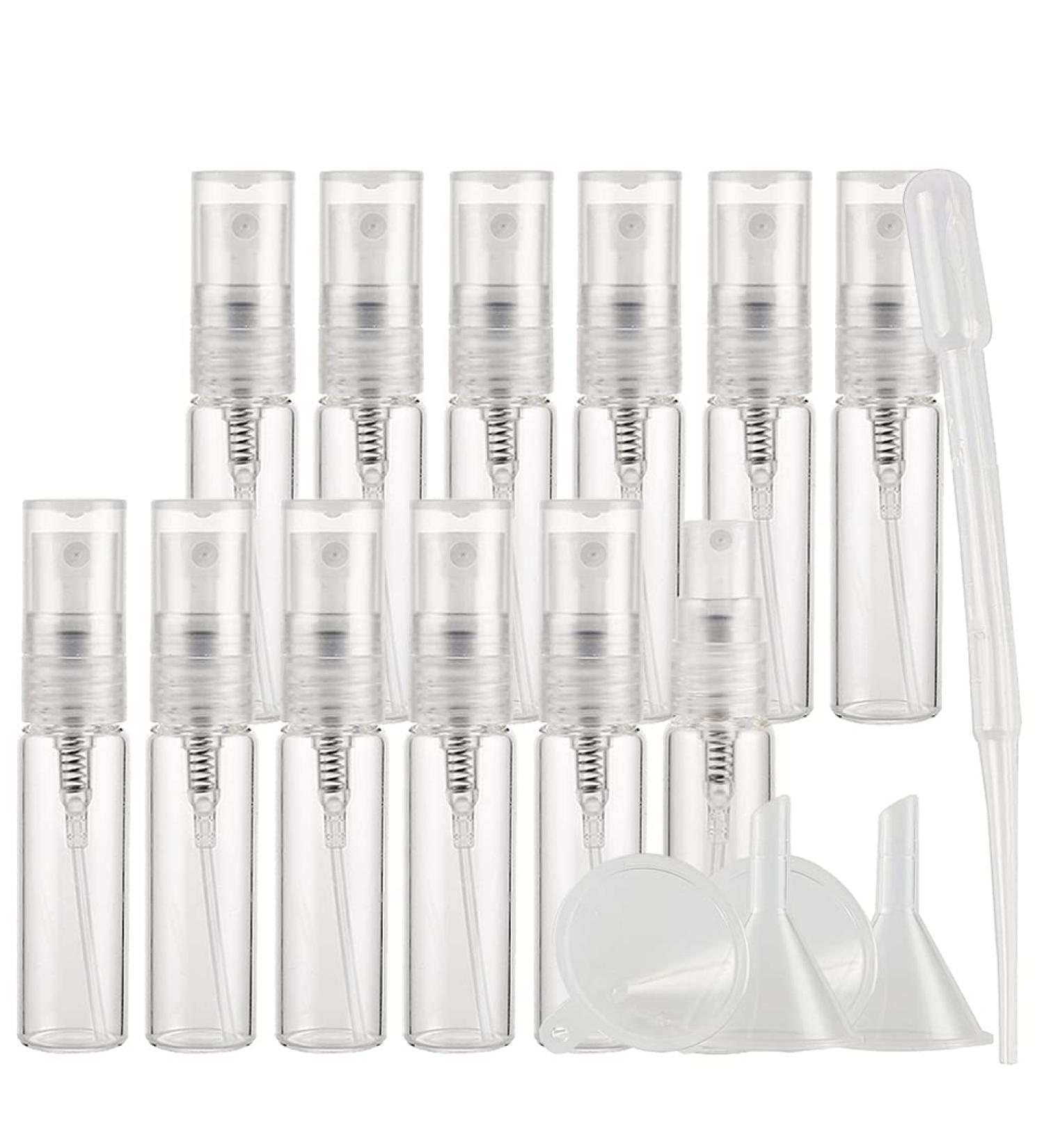 TIANZD Pack of 25 Empty 5ml Clear Transparent Glass Fine Mist Pump Spray Bottles Travel Mini Portable Spray Perfume Cosmetic Containers Sample Vials Refillable with Funnel and Dropper - Buy Online on SooperMarket.com