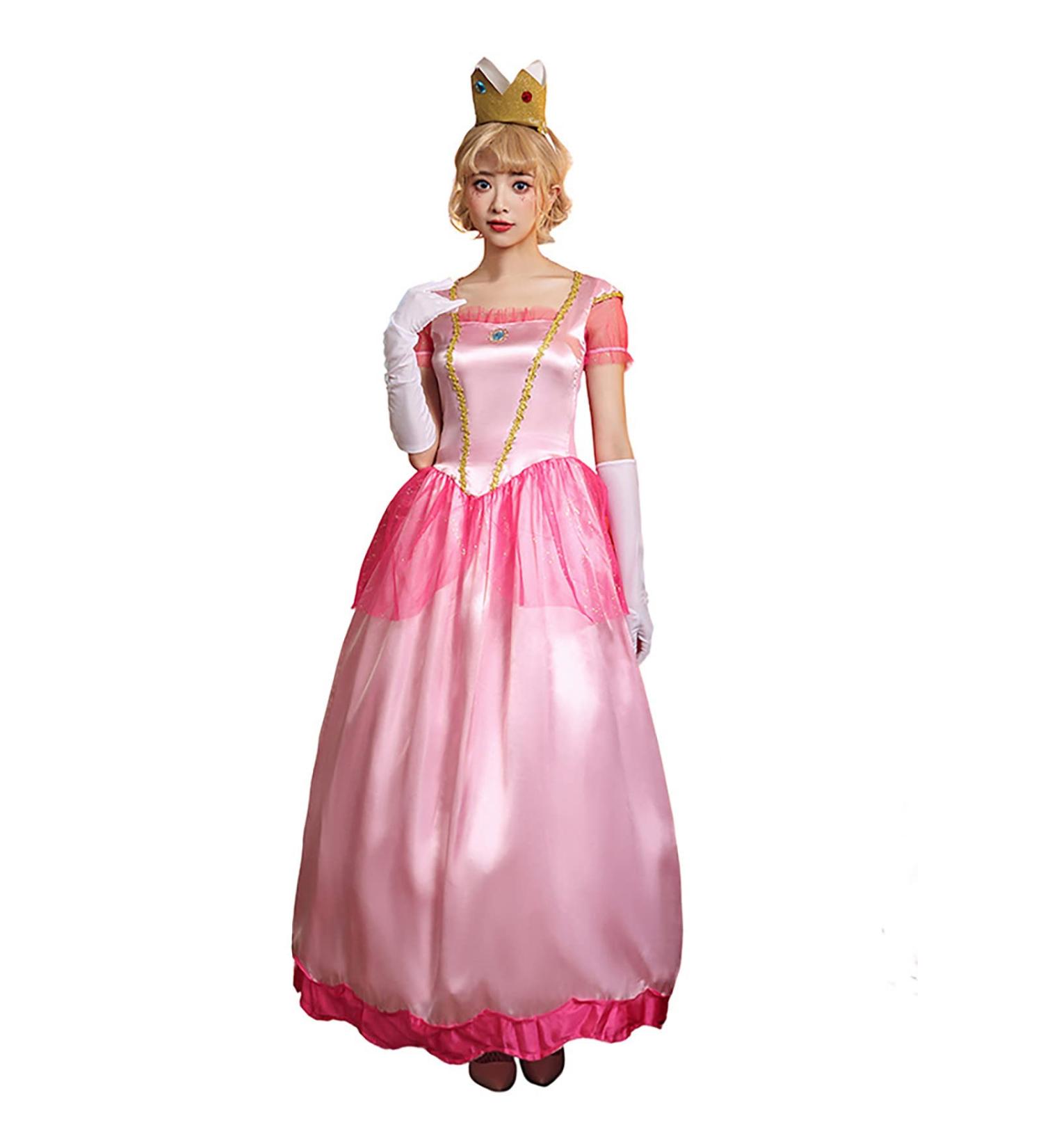 Pink Princess Costume Halloween Cosplay Party Outfit - Women's Court Style Performance Dress with Crown, Headdress, and Gloves | Pink - Large - Buy Online on SooperMarket.com