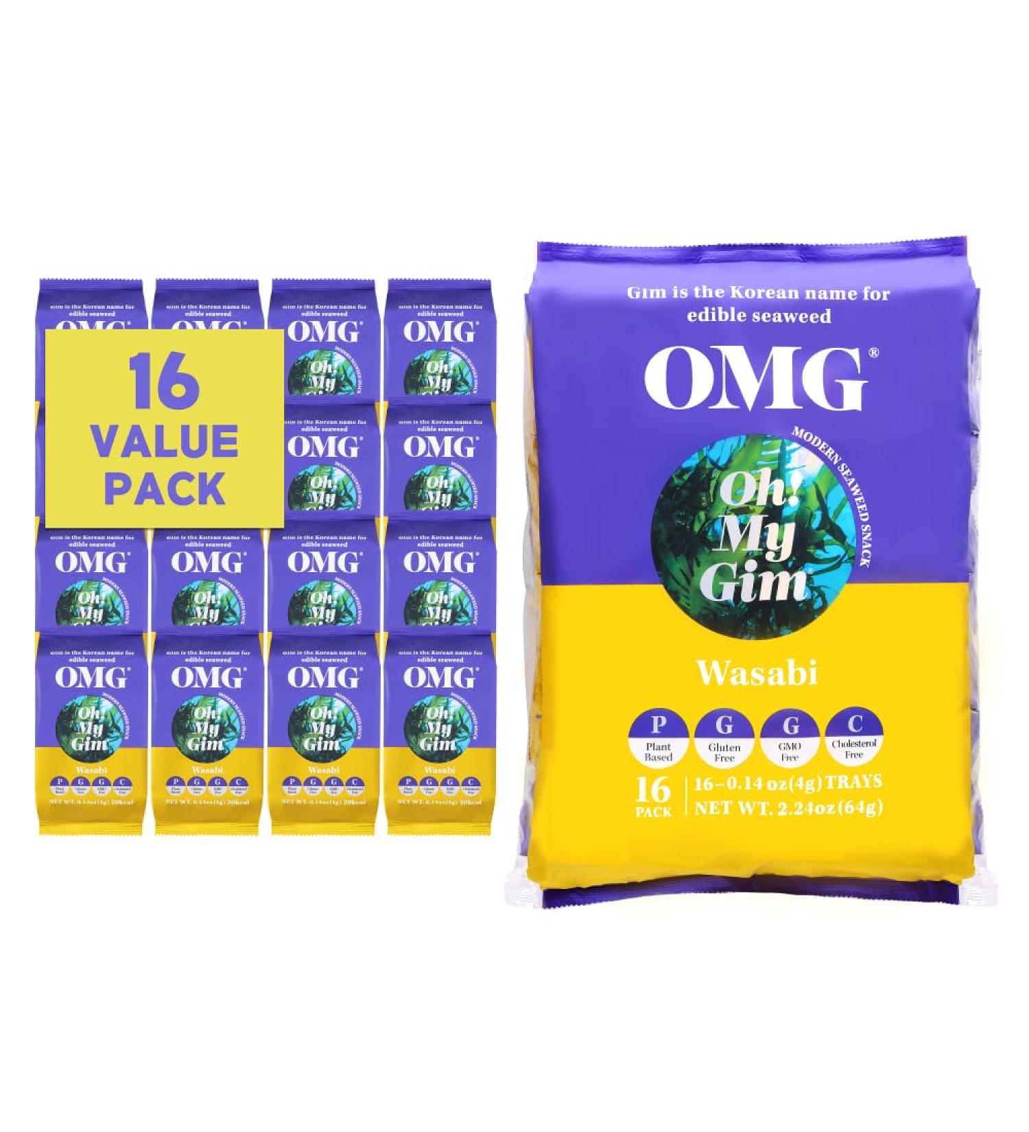 Korea Food OMG Oh My Gim Seaweed Snack - Wasabi Flavor Nori Algae (4g x 16) for International Shipping - Buy Online on SooperMarket.com