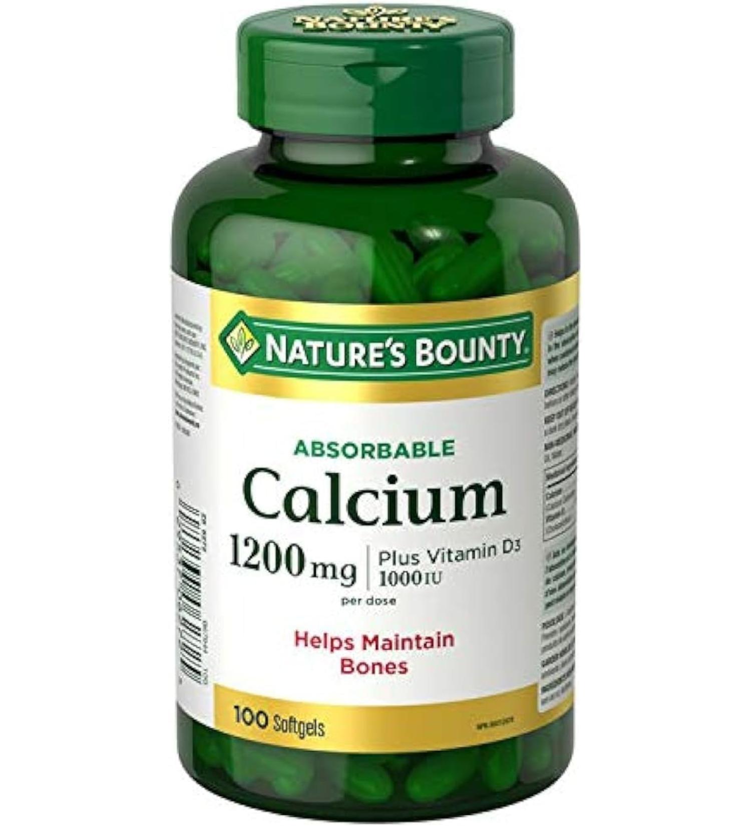 Nature's Bounty Calcium Pills plus Vitamin D3 1200mg Supplement Helps maintain bones Multi-colored 100 Count (Pack of 1) - Buy Online on SooperMarket.com