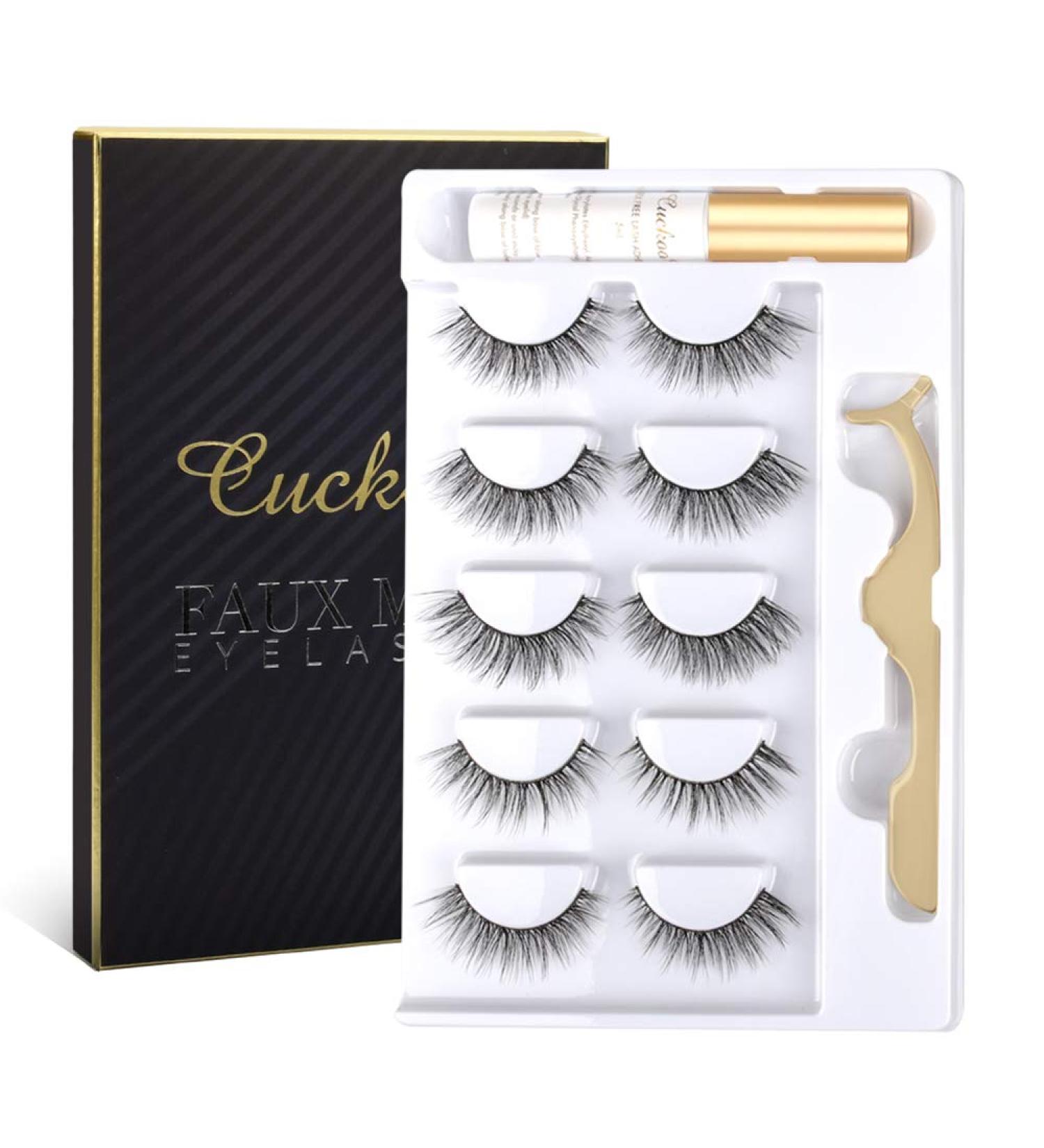 Cuckoo Lashes Kit-04: 5 Pairs 3D Faux Mink Eyelashes with Glue - Reusable, Natural Look False Eyelashes for Women - Buy Online on SooperMarket.com