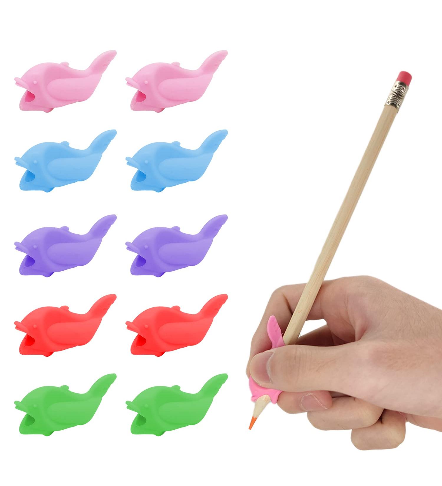 Ally-Magic Pencil Handles for Children - 10 Fish-Shaped Silicone Grip Holders for Writing Training | Perfect Tool for Kids & Students - Buy Online on SooperMarket.com