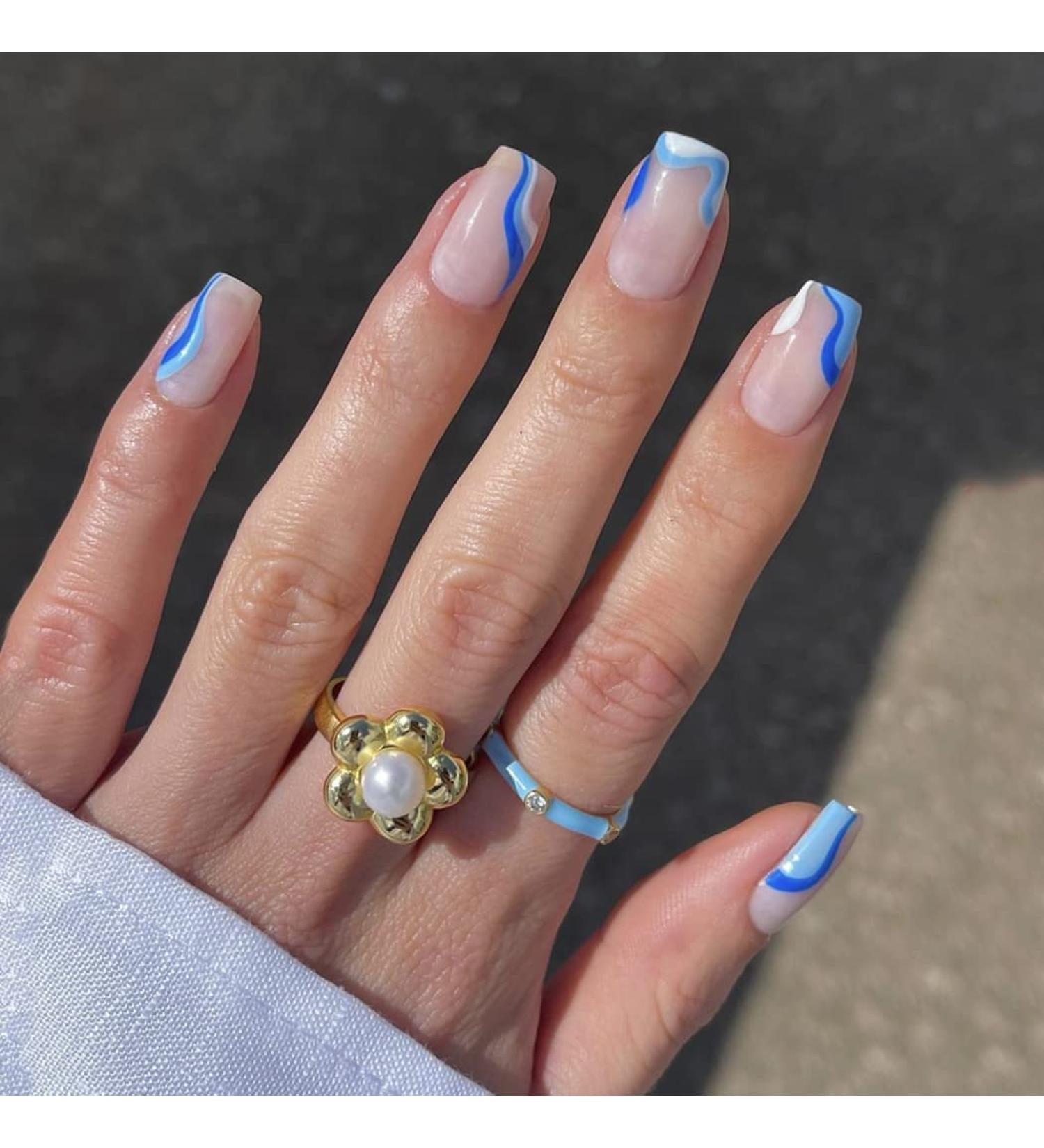 Sethexy Sea Blue Short Square False Nails - 24Pcs Acrylic Press-On Nails for Women & Girls - Buy Online on SooperMarket.com