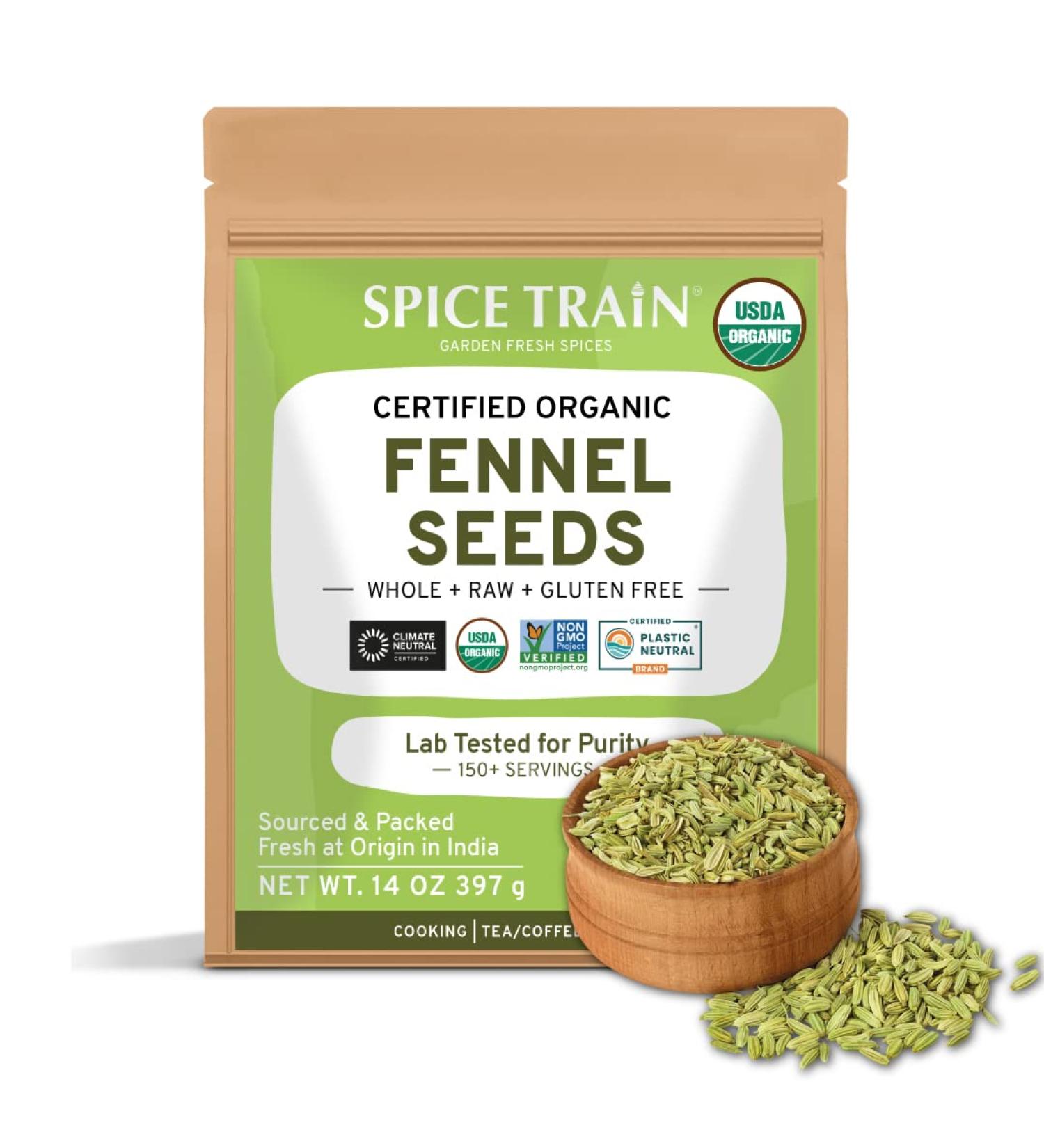 Organic Fennel Seeds (397g/14oz) from Rajasthan, India | USDA Certified | Anti-inflammatory | Ideal for Cooking & Beverages | Resealable Pouch - Buy Online on SooperMarket.com