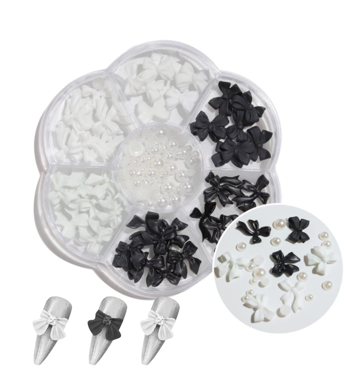 Nail Art Charms 3D Nail Jewels Black White Bow Shape Pearl Nail Art Decoration Nail Accessories for Women Girls (Black&White Bow) - Buy Online on SooperMarket.com