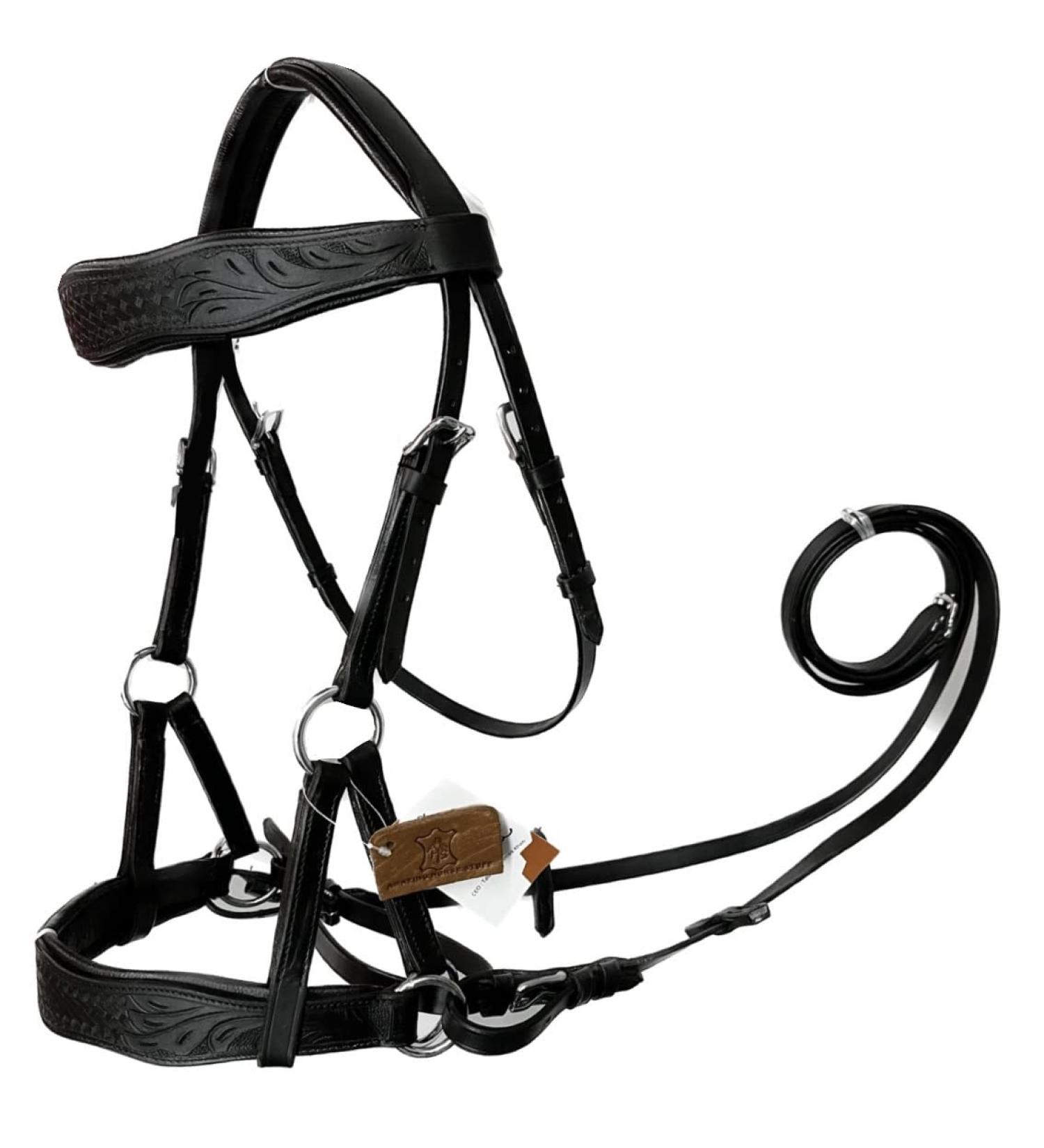 Amazing Horse Stuff Sidepull Bridle - Designer Hand Carving Curved Riding Straps | Full Cob Pony - International Shipping Available - Buy Online on SooperMarket.com